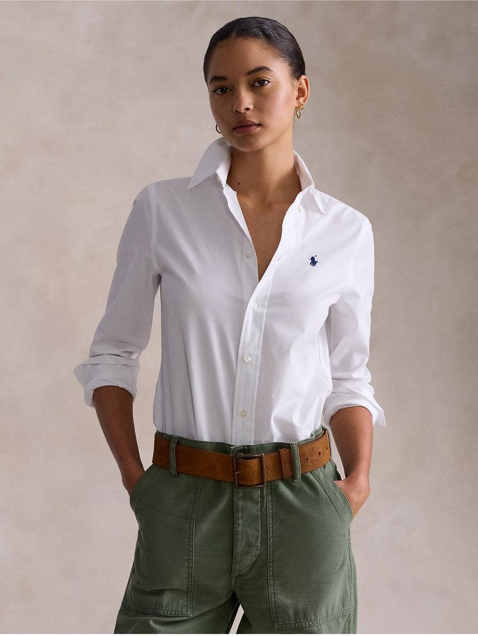 RALPH LAUREN Camicia Slim Fit in Popeline di Cotone Bianco