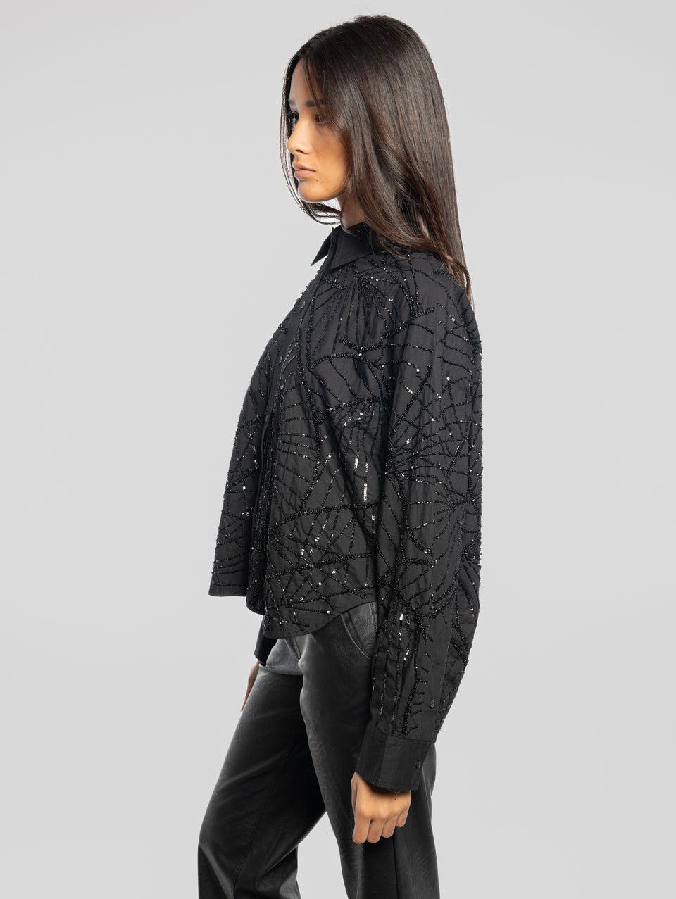 ESSENTIEL ANTWERP Camicia Squadrata Con Paillettes Nero