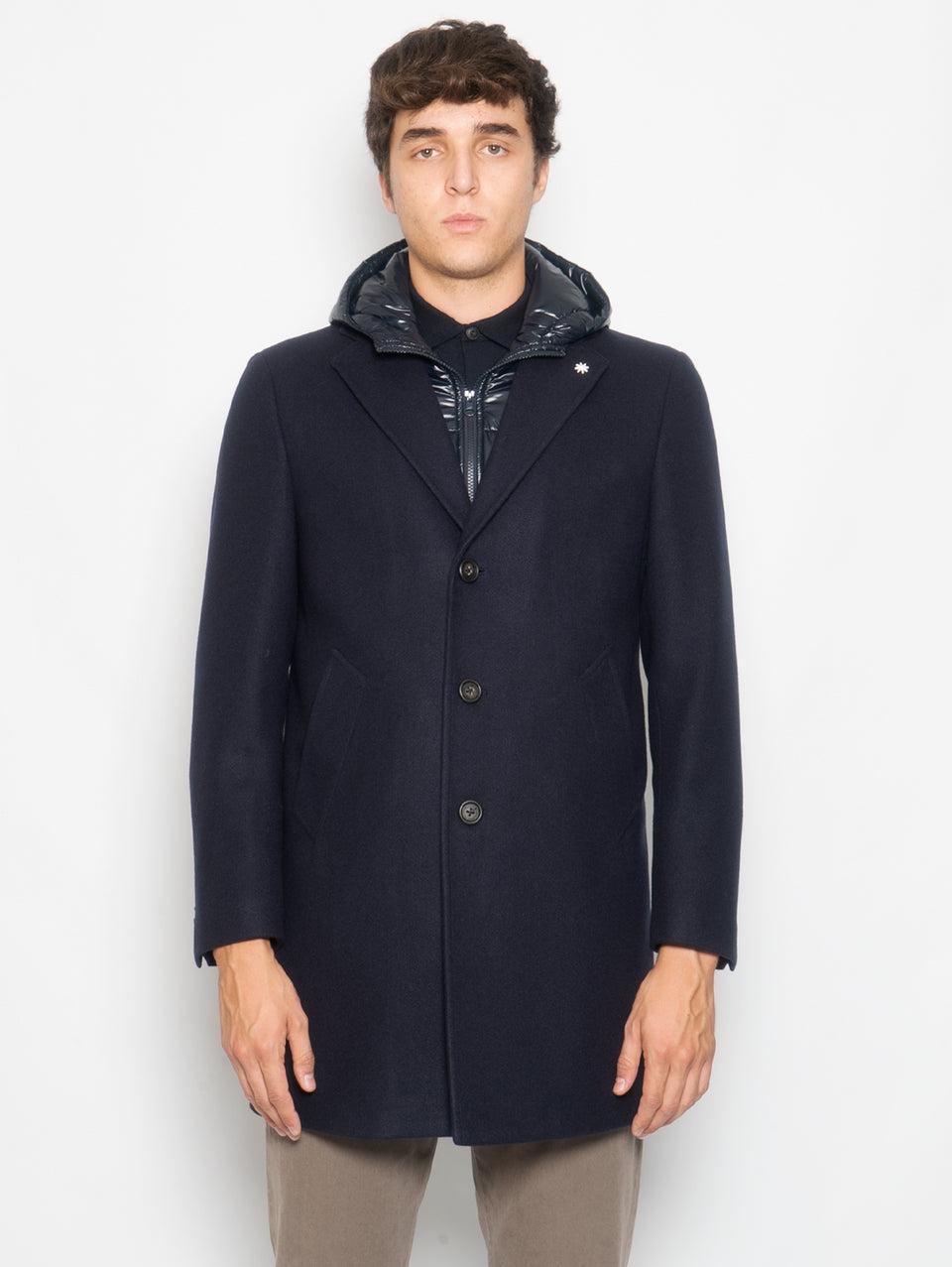 MANUEL RITZ Cappotto con Pettorina e Cappuccio Staccabile Blu