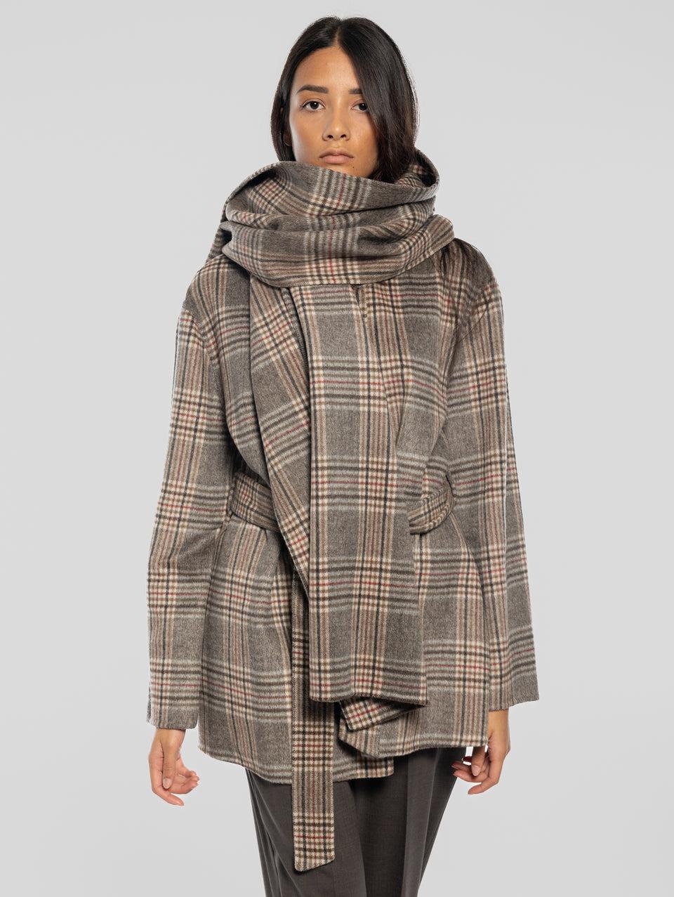 P.A.R.O.S.H. Cappotto Corto Check Con Cintura Marrone