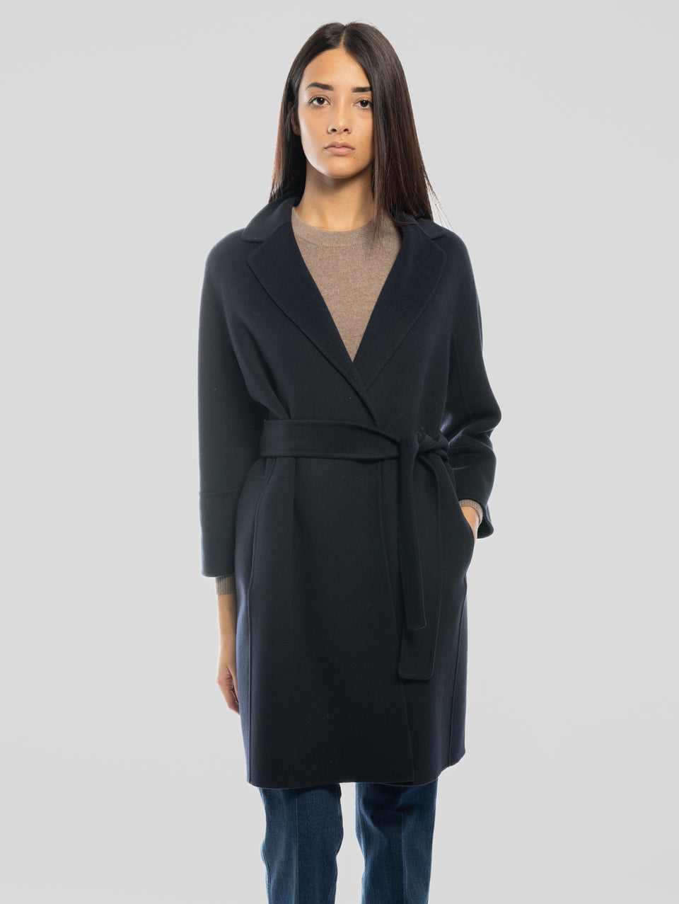 MAX MARA Cappotto Cucito a Mano in Doppio di Lana Arona Blu