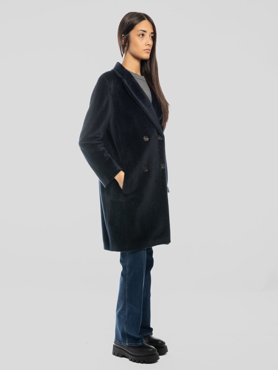 MAX MARA Cappotto Doppiopetto In Alpaca E Lana Roseto Blu