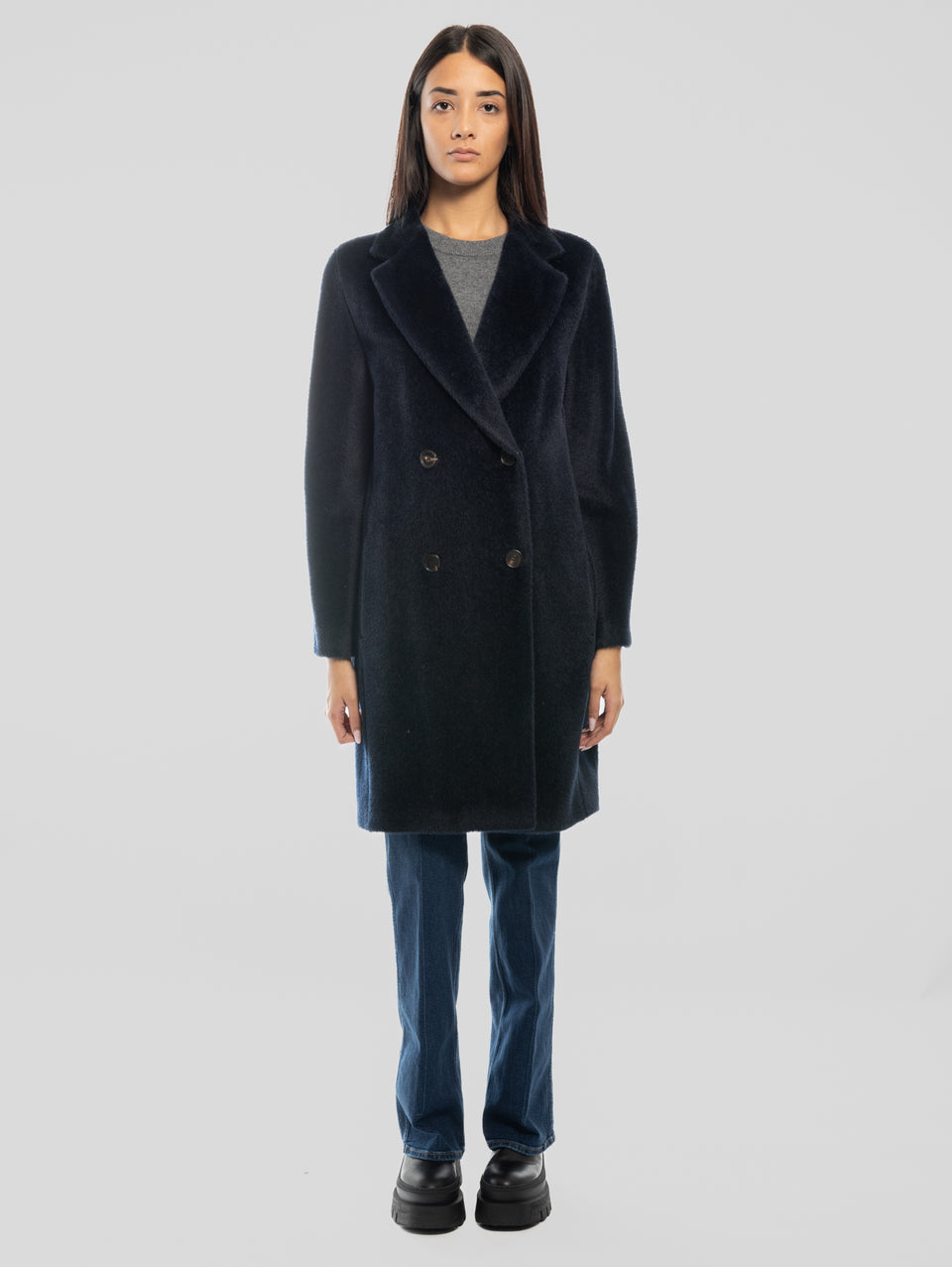 MAX MARA Cappotto Doppiopetto in Alpaca e Lana Roseto Blu