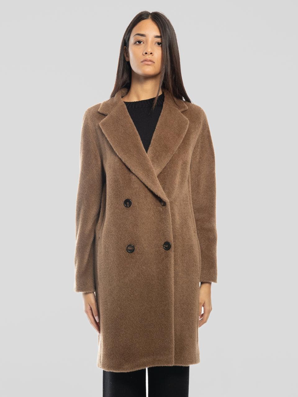 MAX MARA Cappotto Doppiopetto in Alpaca e Lana Roseto Cammello