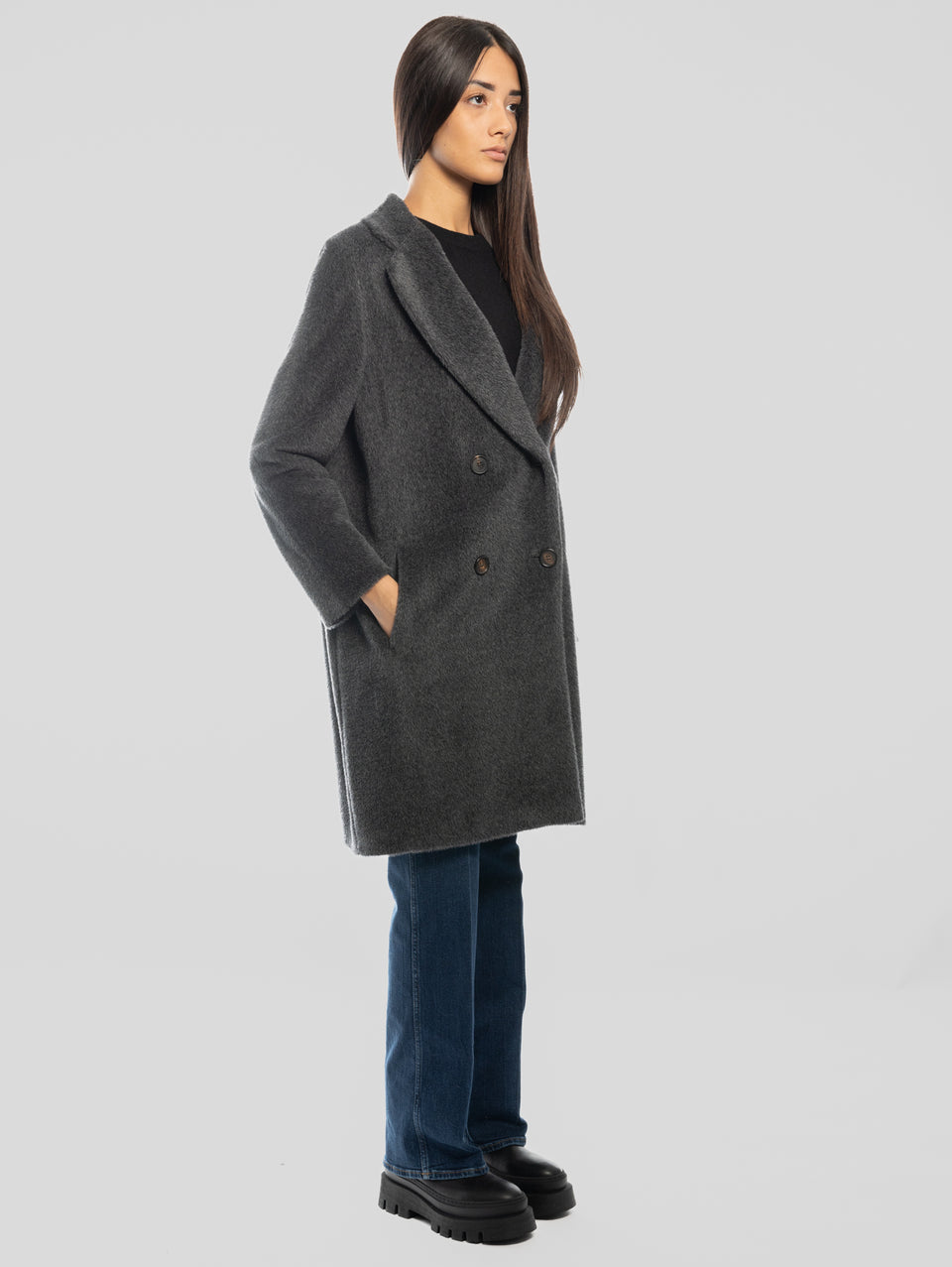 MAX MARA Cappotto Doppiopetto In Alpaca E Lana Roseto Grigio