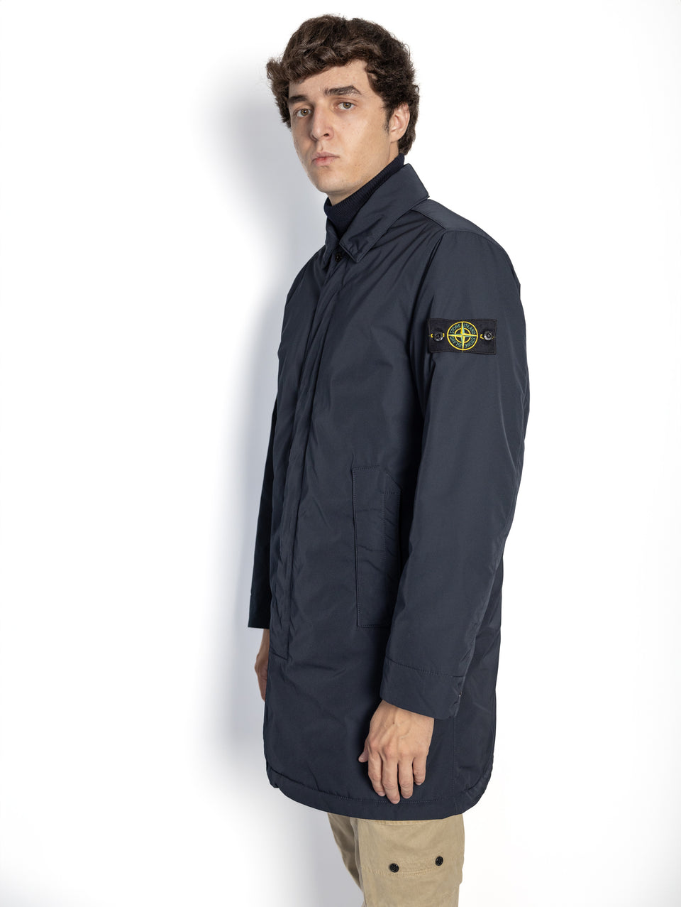 STONE ISLAND Cappotto In Micro Twill Con Imbottitura Blu