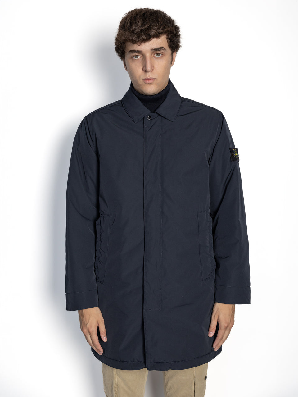STONE ISLAND Cappotto in Micro Twill con Imbottitura Blu