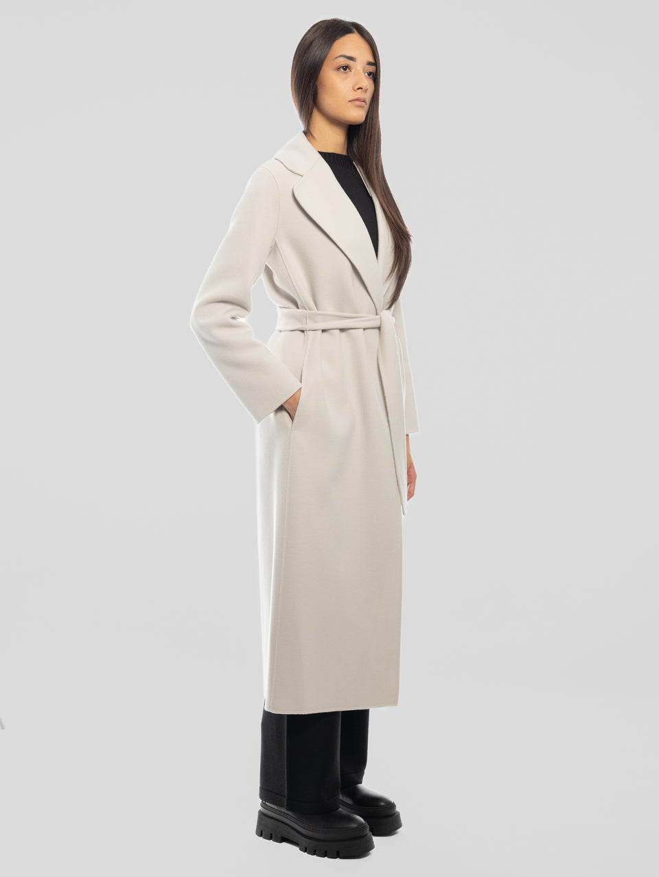MAX MARA Cappotto Lungo A Vestaglia Poldo Grigio Perla
