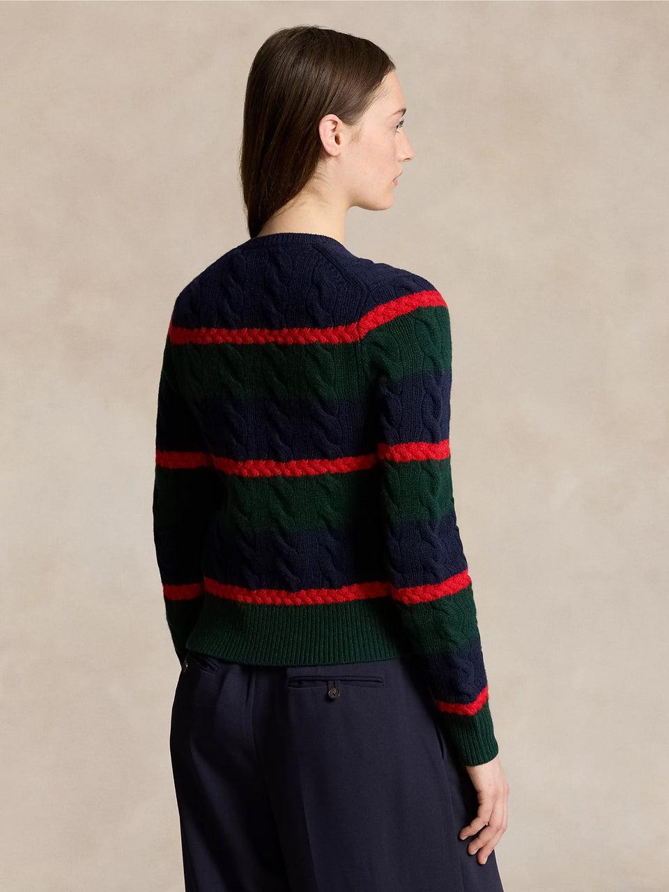 RALPH LAUREN Cardigan A Righe In Misto Cashmere Verde/Blu