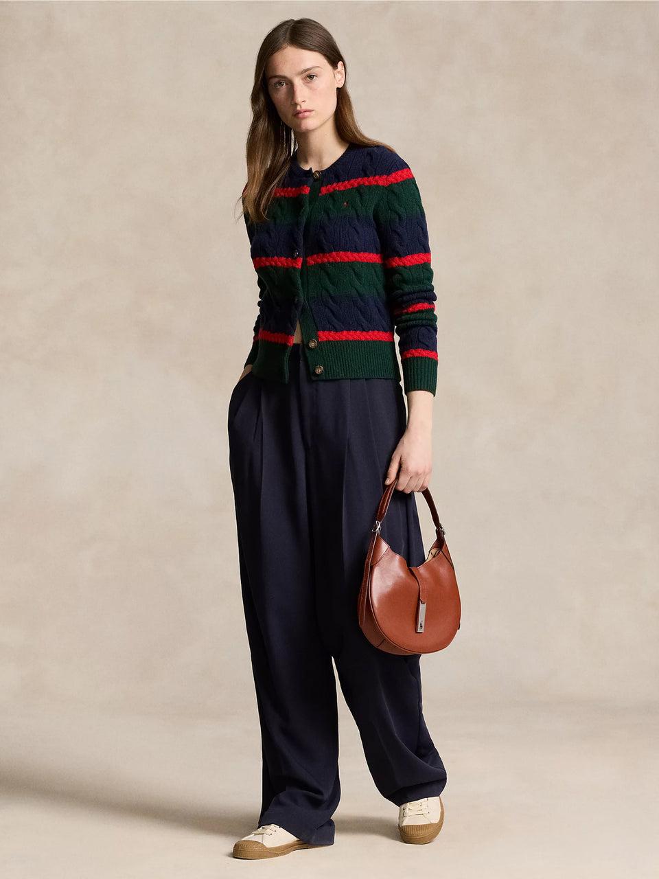 RALPH LAUREN Cardigan A Righe In Misto Cashmere Verde/Blu