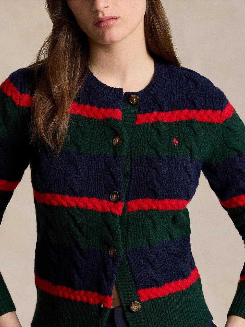 RALPH LAUREN Cardigan A Righe In Misto Cashmere Verde/Blu