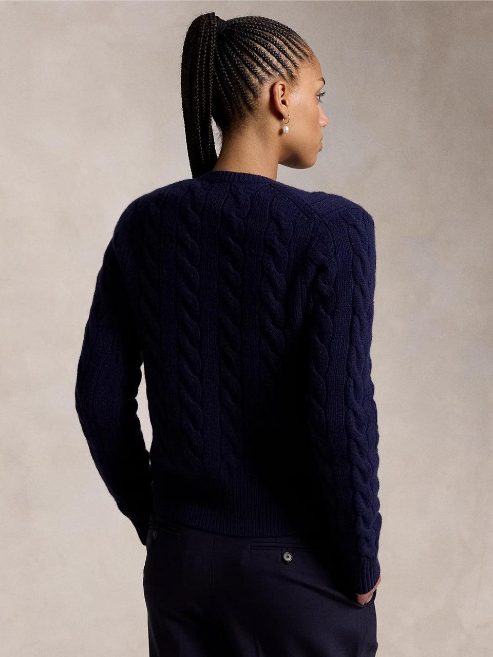 RALPH LAUREN Cardigan A Trecce In Misto Cashmere Blu