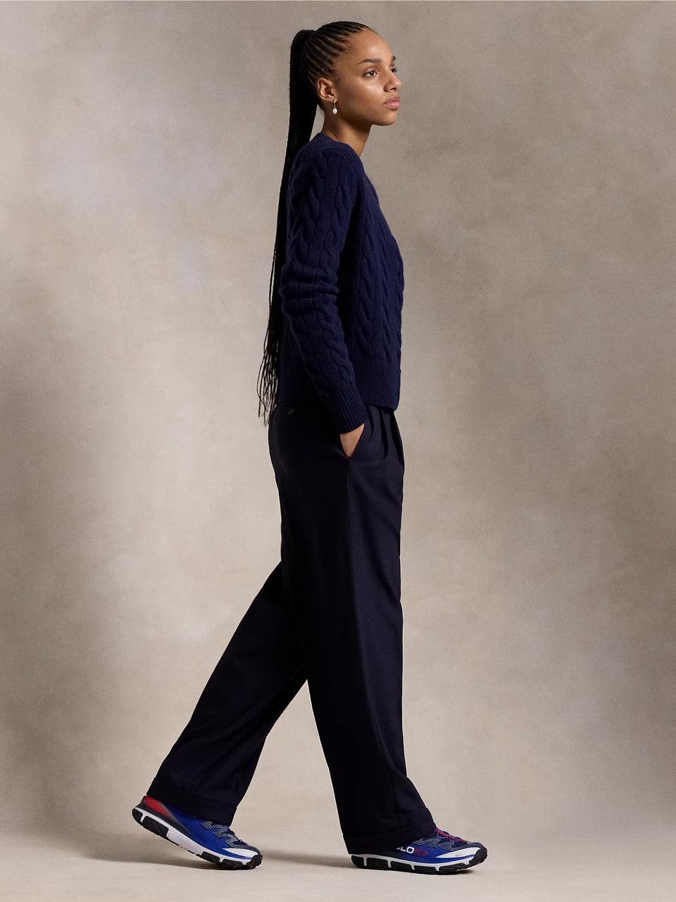 RALPH LAUREN Cardigan A Trecce In Misto Cashmere Blu