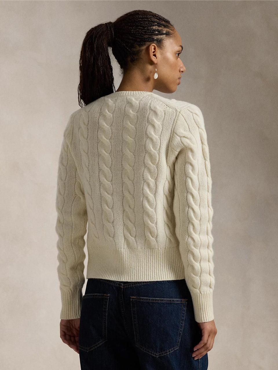 RALPH LAUREN Cardigan A Trecce In Misto Cashmere Crema