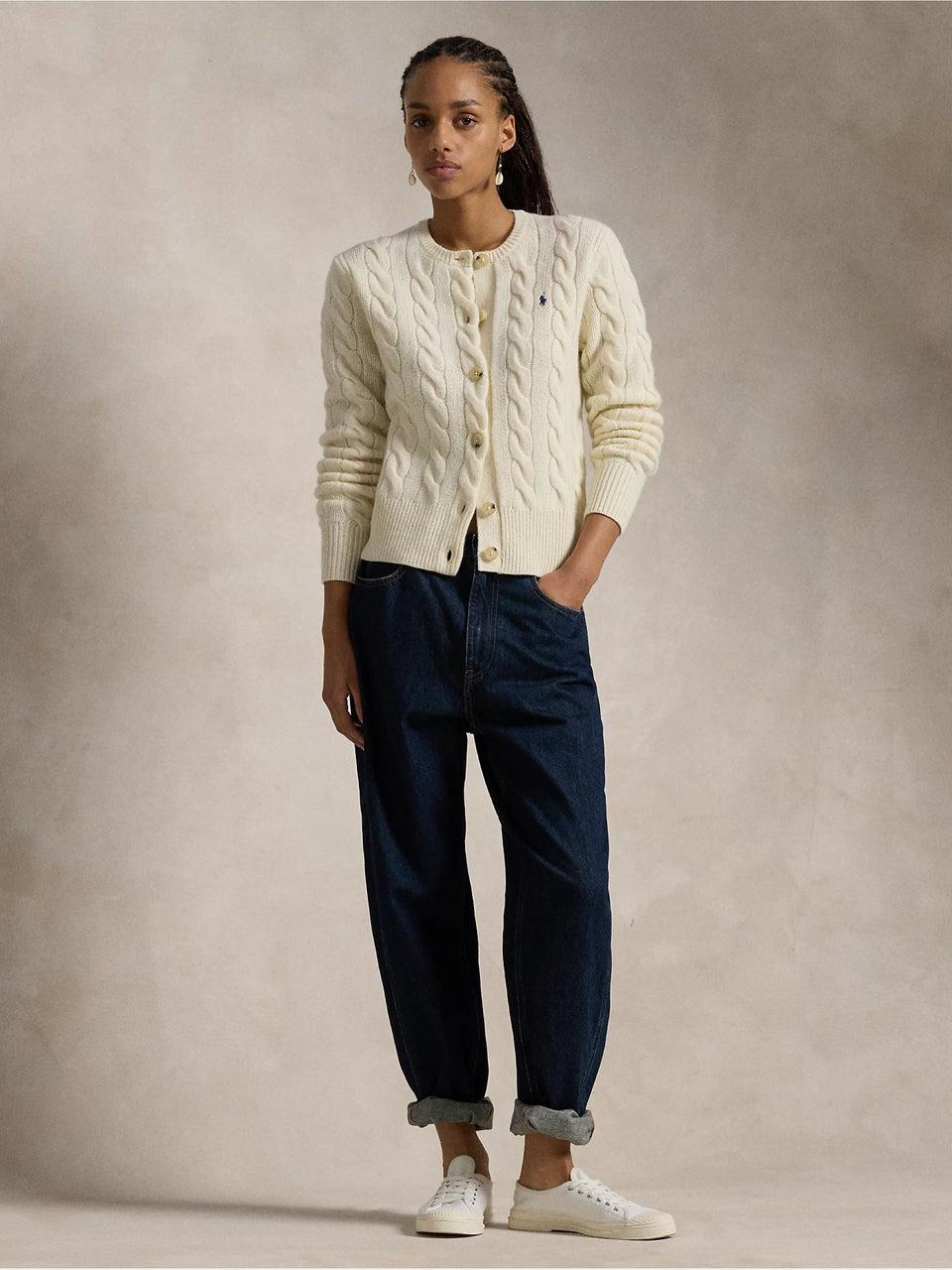 RALPH LAUREN Cardigan A Trecce In Misto Cashmere Crema