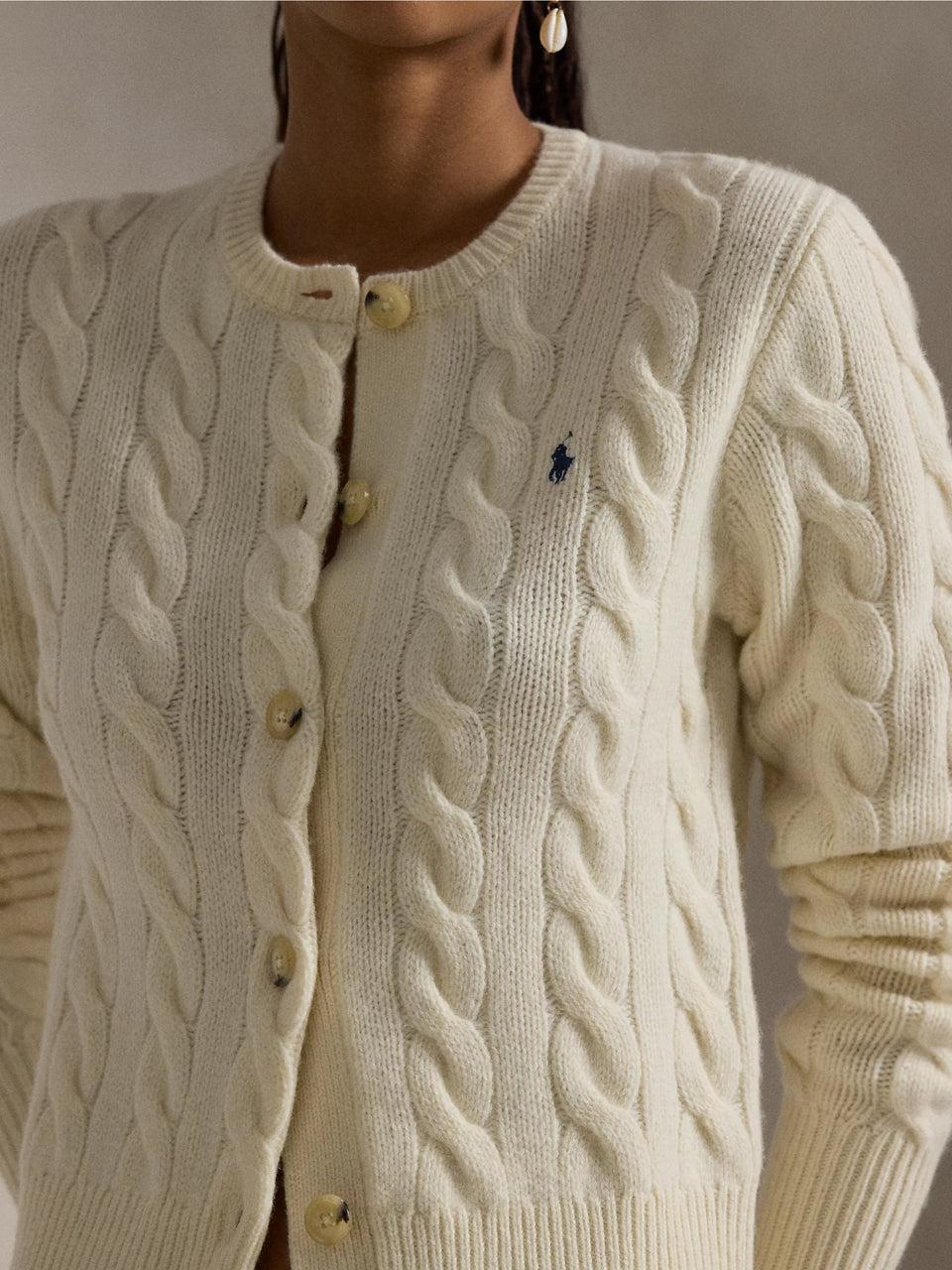 RALPH LAUREN Cardigan A Trecce In Misto Cashmere Crema