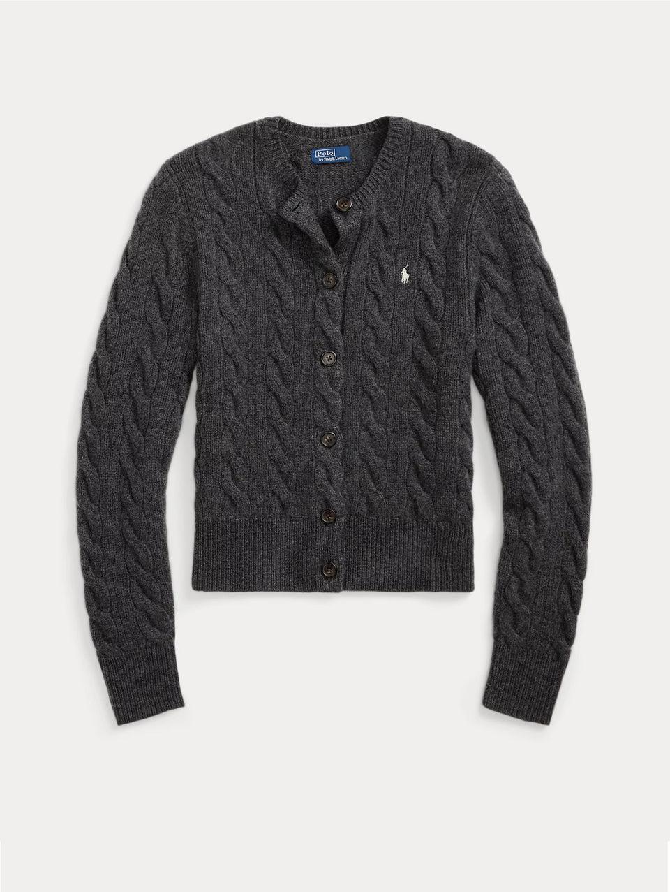 RALPH LAUREN Cardigan A Trecce In Misto Cashmere Grigio