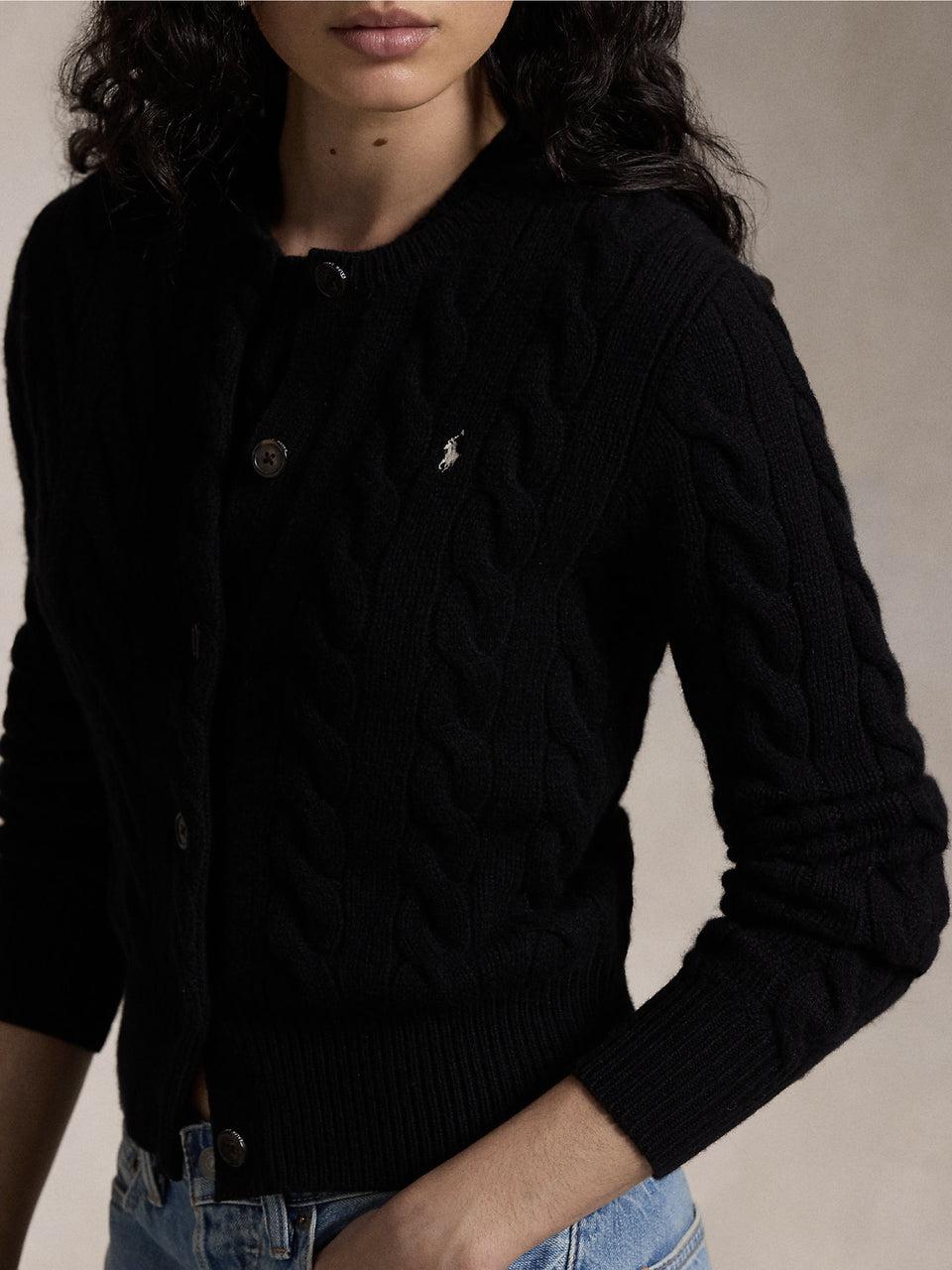 RALPH LAUREN Cardigan A Trecce In Misto Cashmere Nero