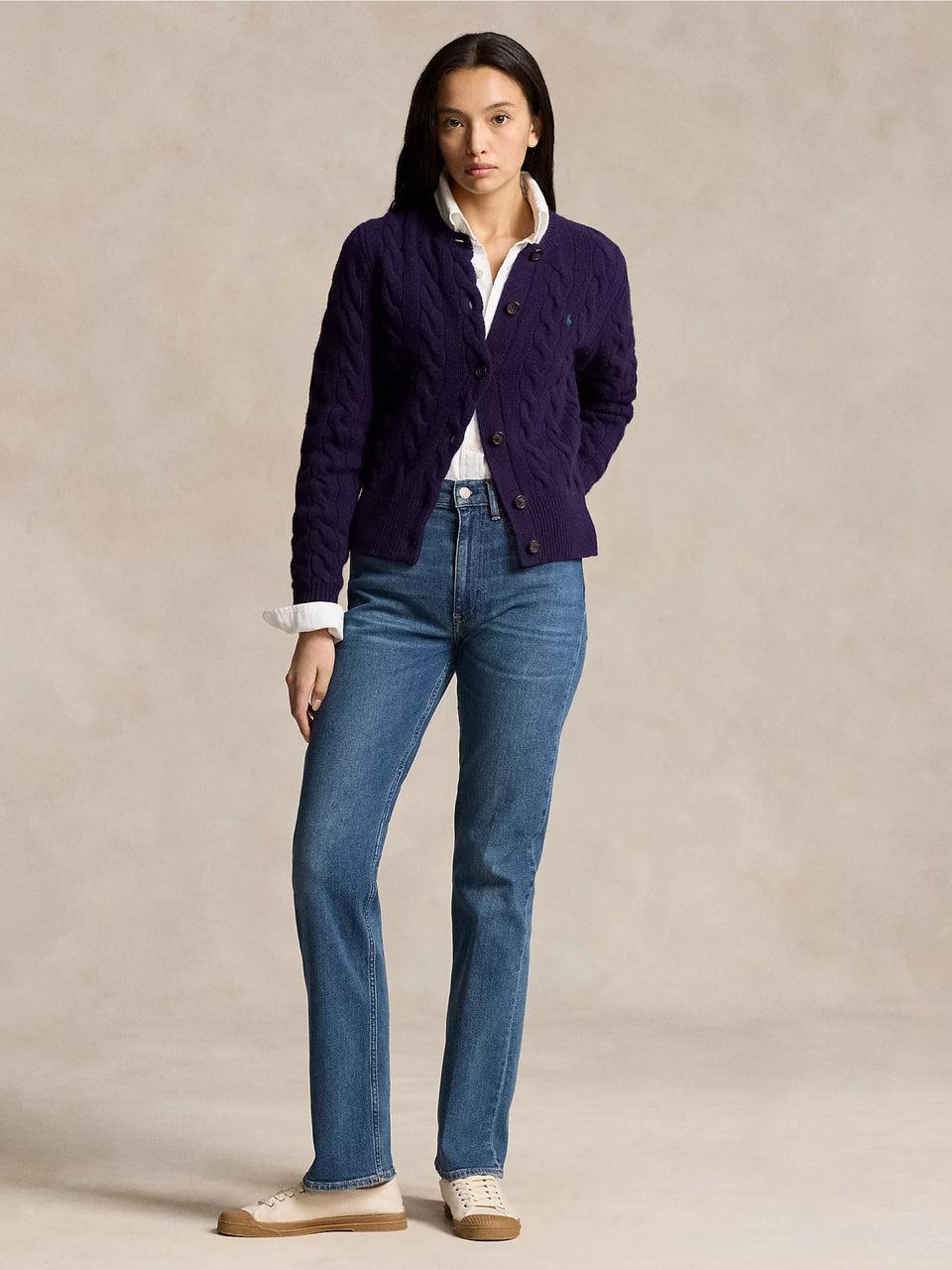 RALPH LAUREN Cardigan A Trecce In Misto Cashmere Viola