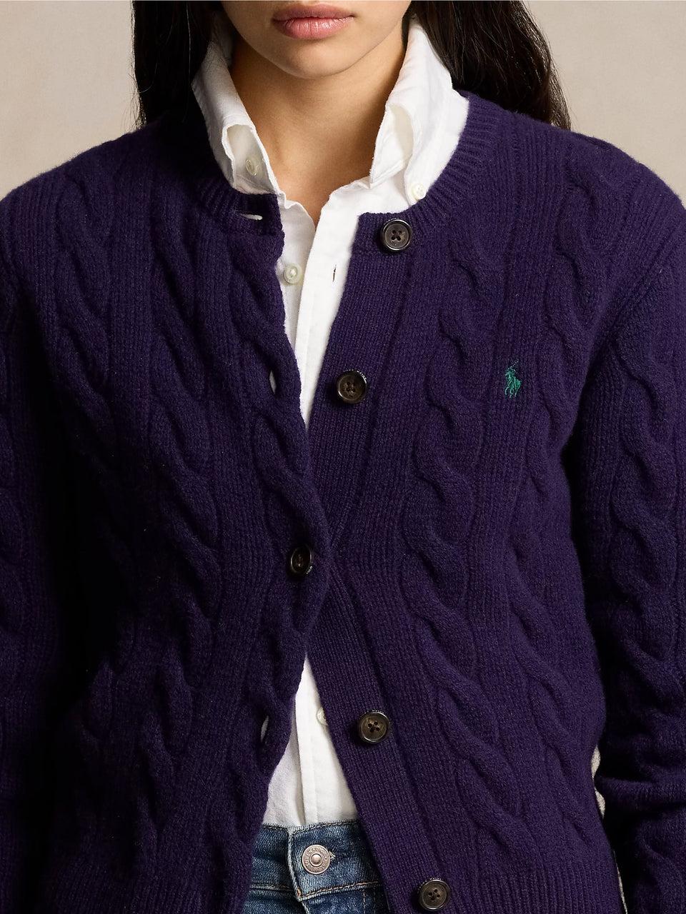 RALPH LAUREN Cardigan A Trecce In Misto Cashmere Viola