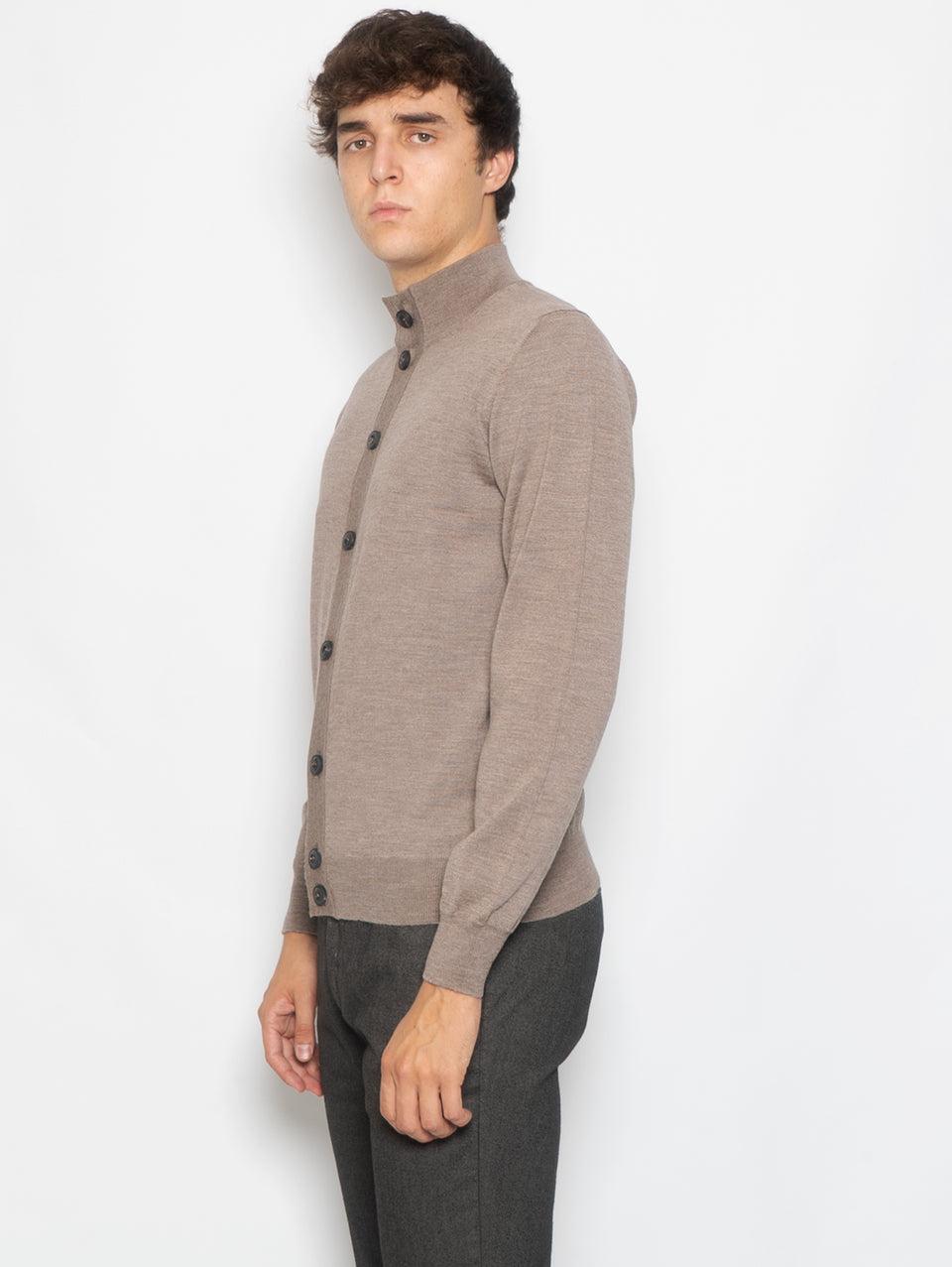 ALPHA STUDIO Cardigan Con Bottoni In Merinos Greige