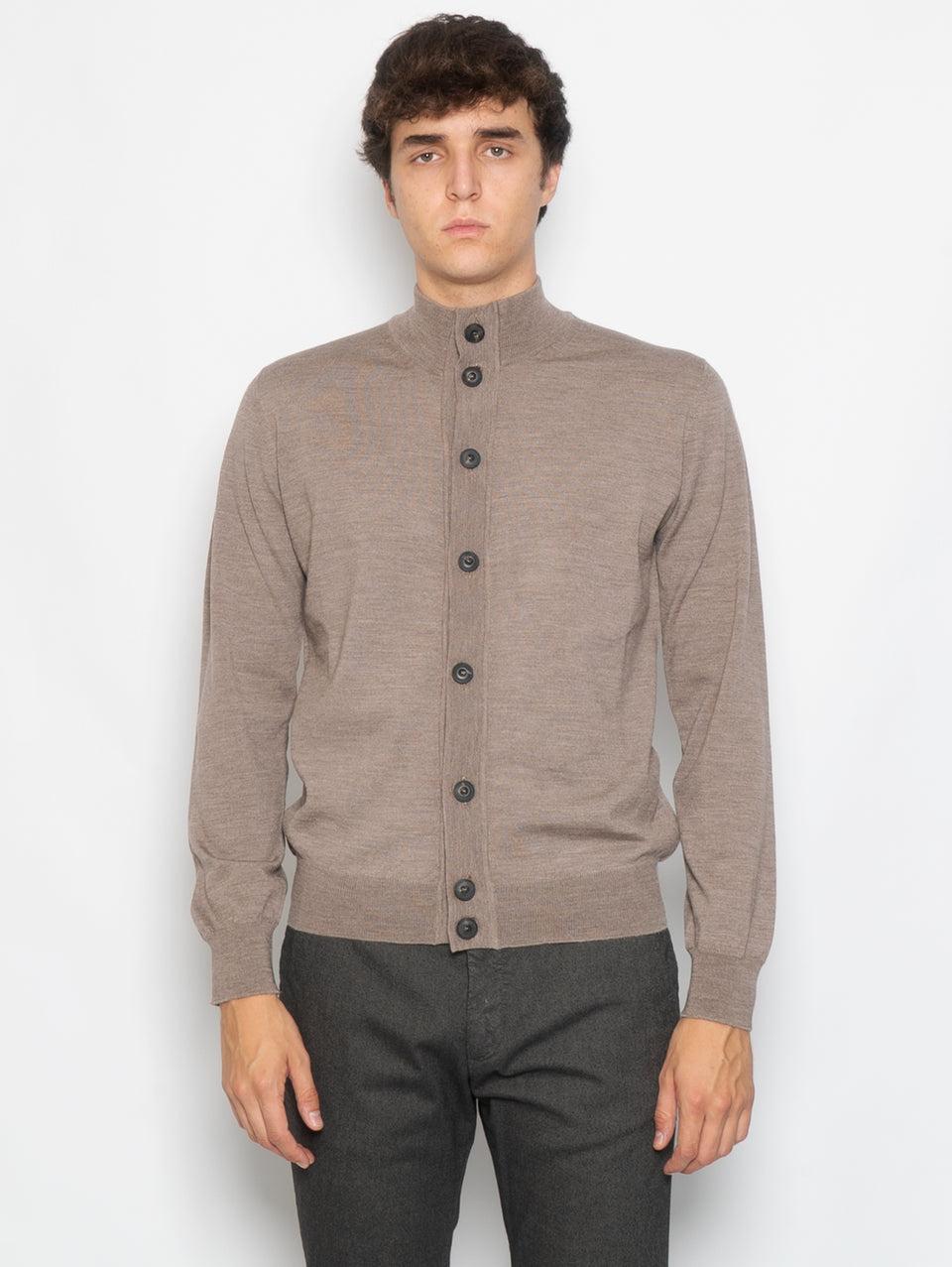 ALPHA STUDIO Cardigan con Bottoni in Merinos Greige