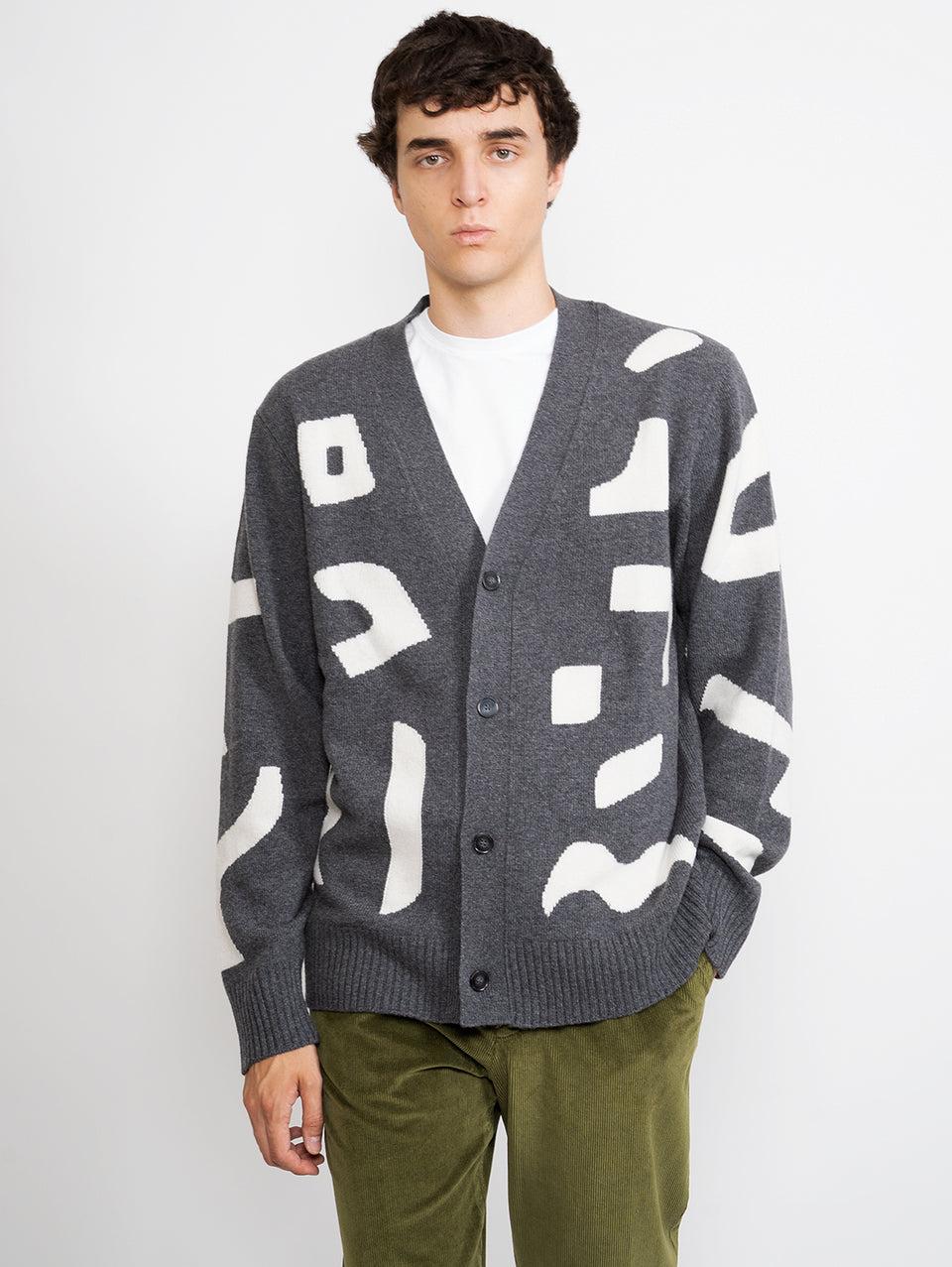 OFFICINE GÉNÉRALE Cardigan con Intarsio a Contrasto Grigio