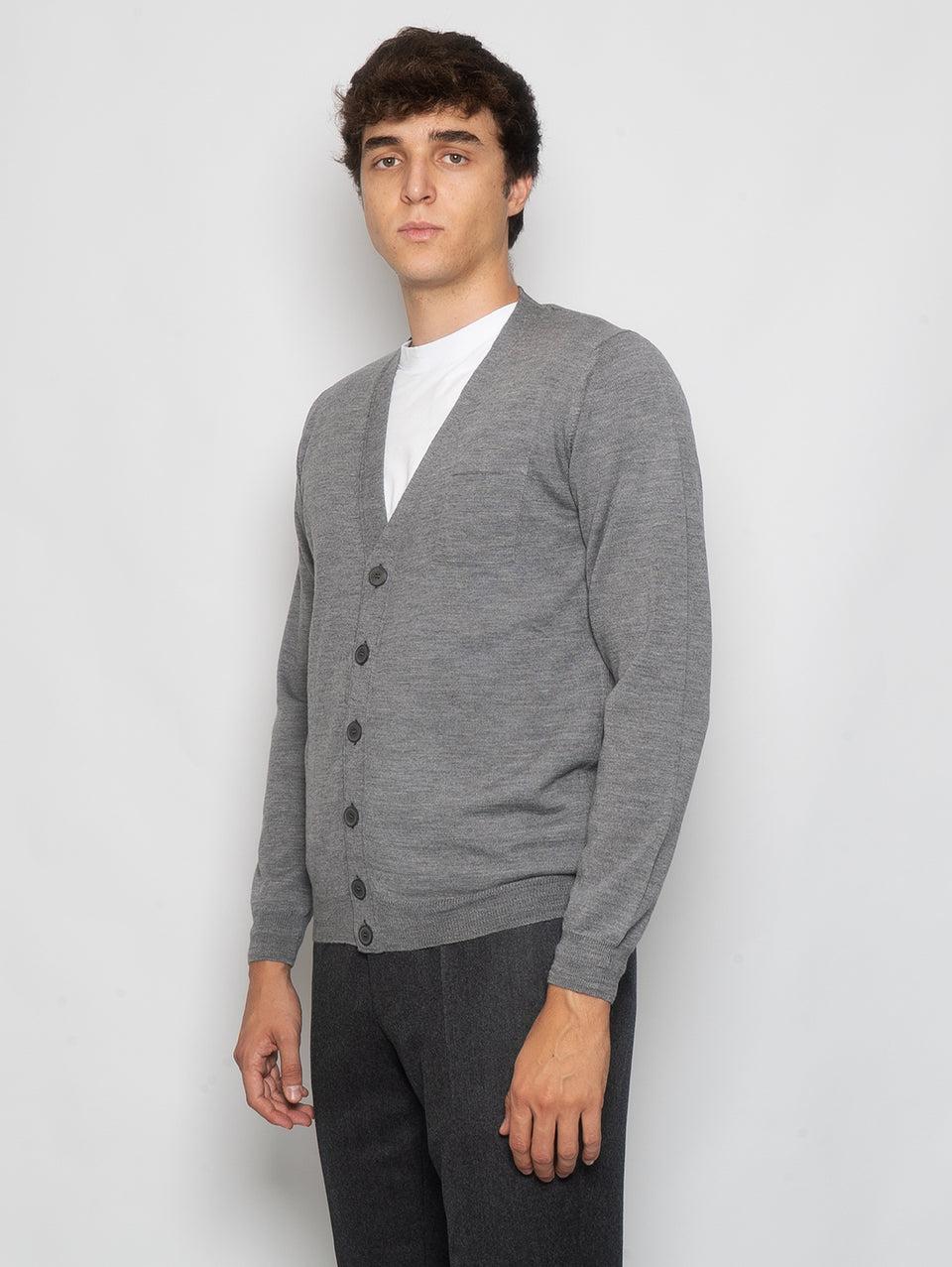 ALPHA STUDIO Cardigan Con Taschino In Merinos Grigio