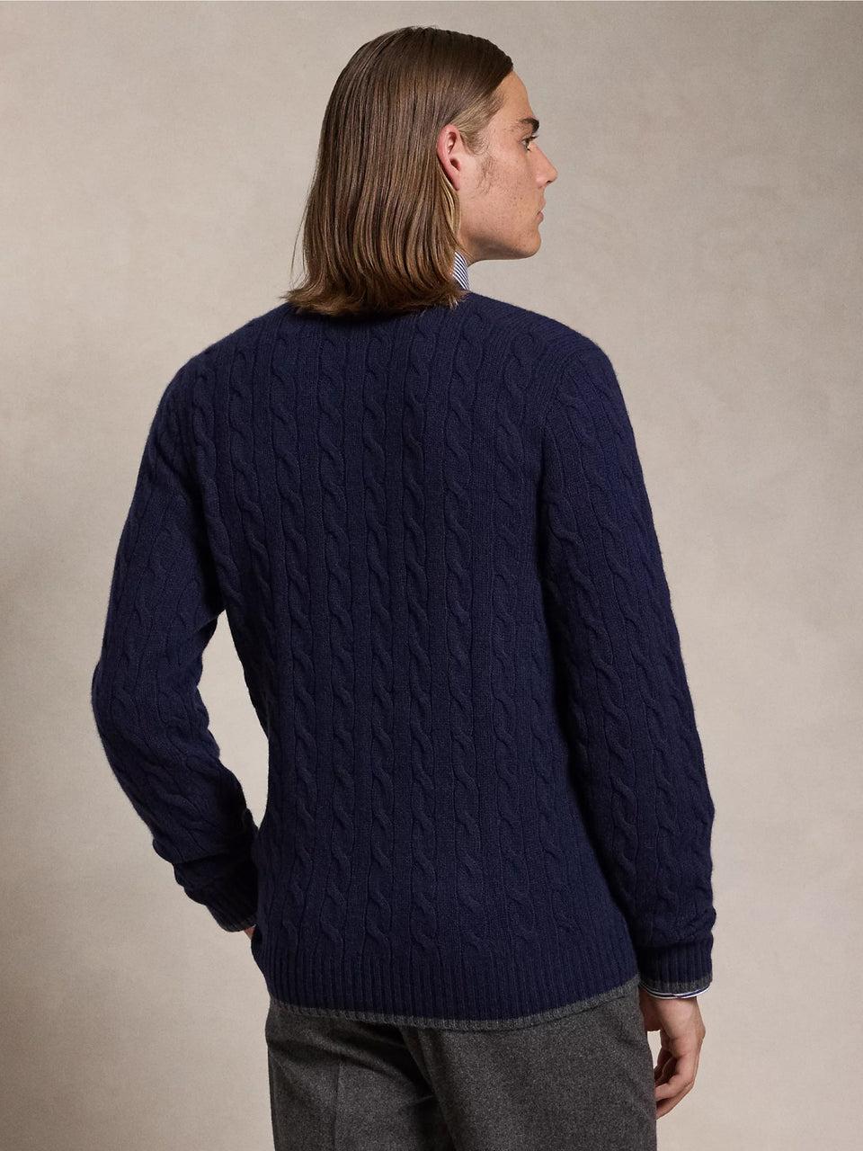 RALPH LAUREN Cardigan In Lana E Cashmere A Trecce Blu