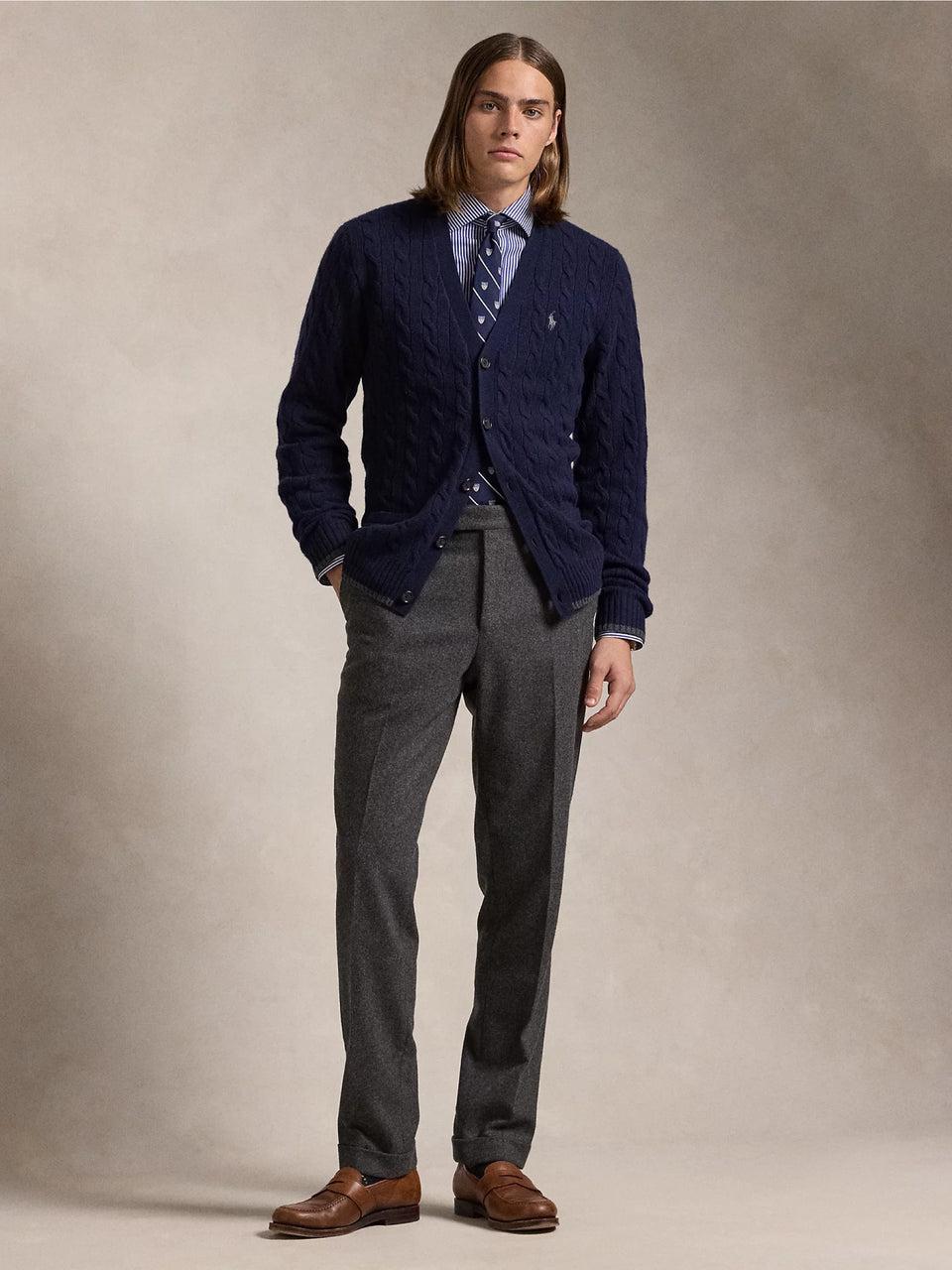 RALPH LAUREN Cardigan In Lana E Cashmere A Trecce Blu