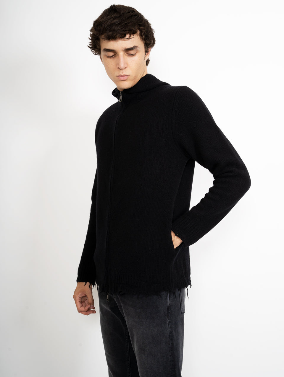 GIORGIO BRATO Cardigan In Maglia Con Cappuccio Nero