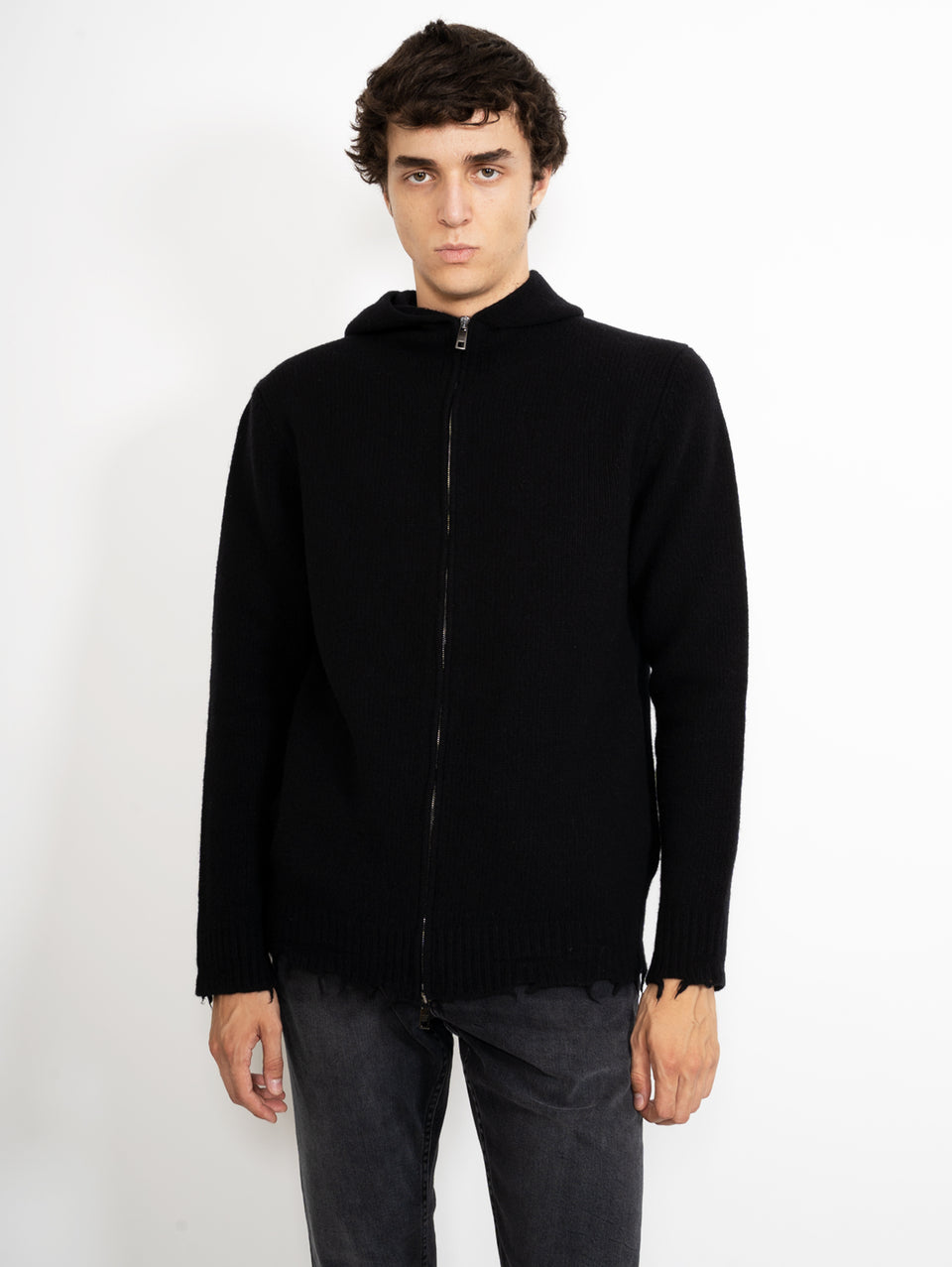 GIORGIO BRATO Cardigan in Maglia con Cappuccio Nero