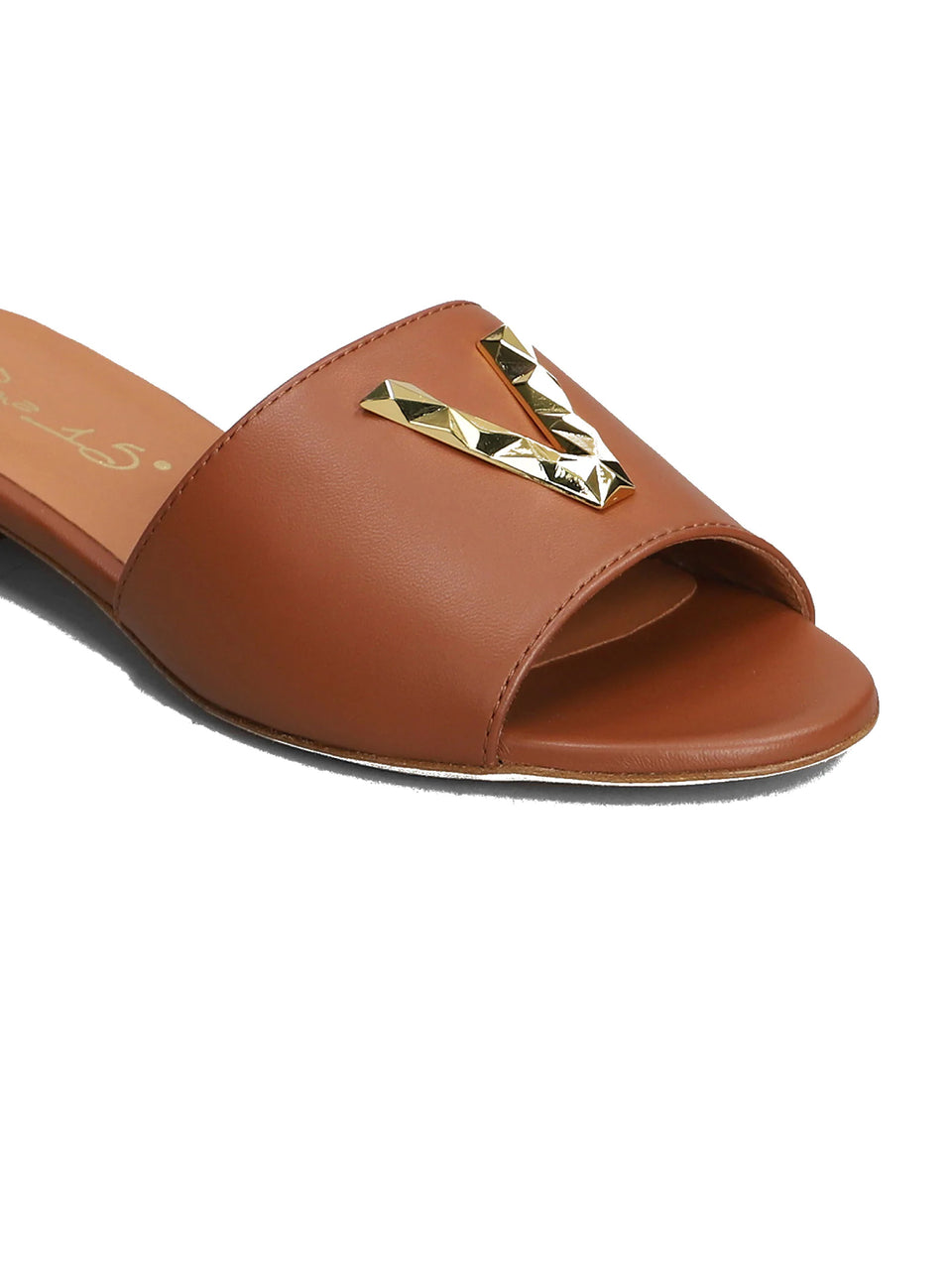 VIA ROMA 15 Ciabatte In Pelle Con Fascia E Logo Cuoio