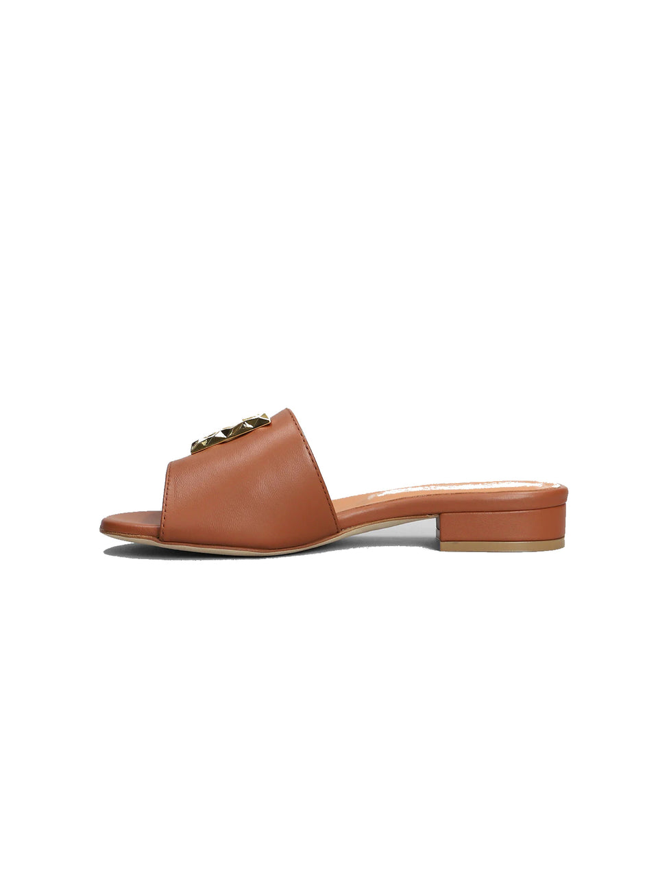 VIA ROMA 15 Ciabatte in Pelle con Fascia e Logo Cuoio