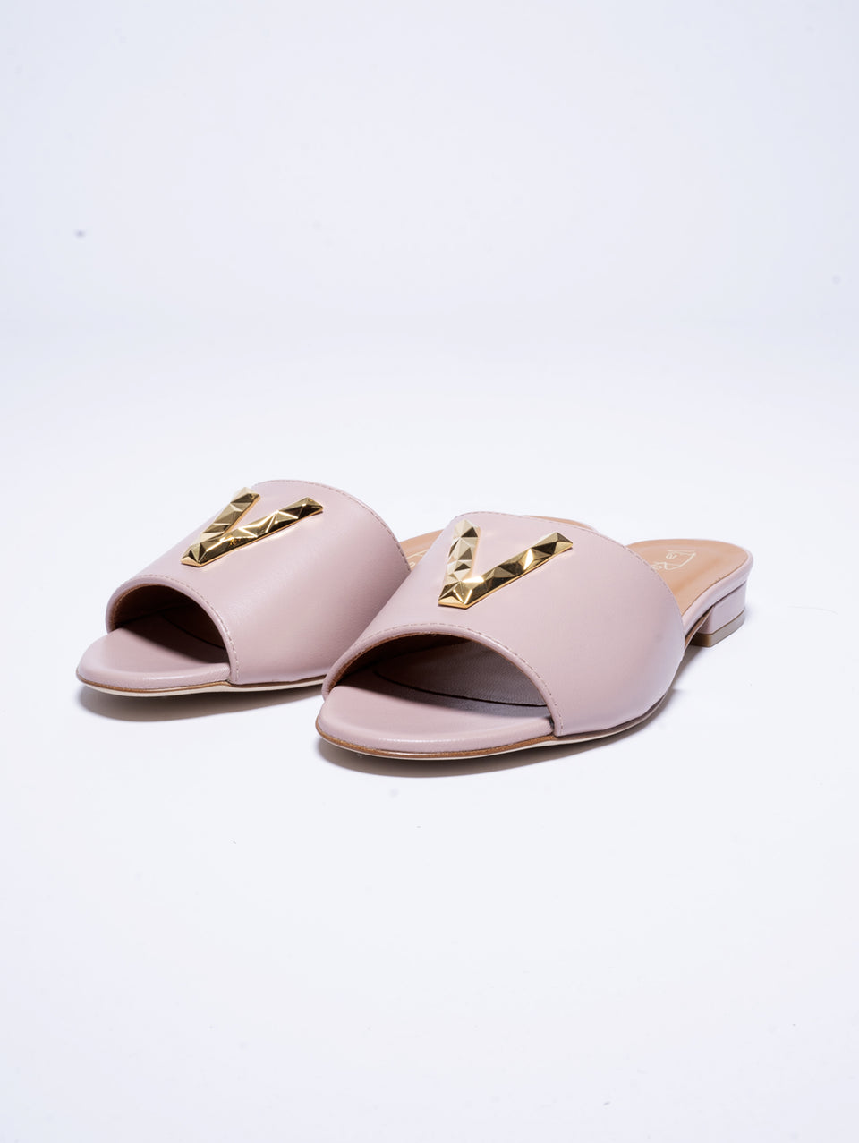 VIA ROMA 15 Ciabatte In Pelle Con Fascia E Logo Rosa