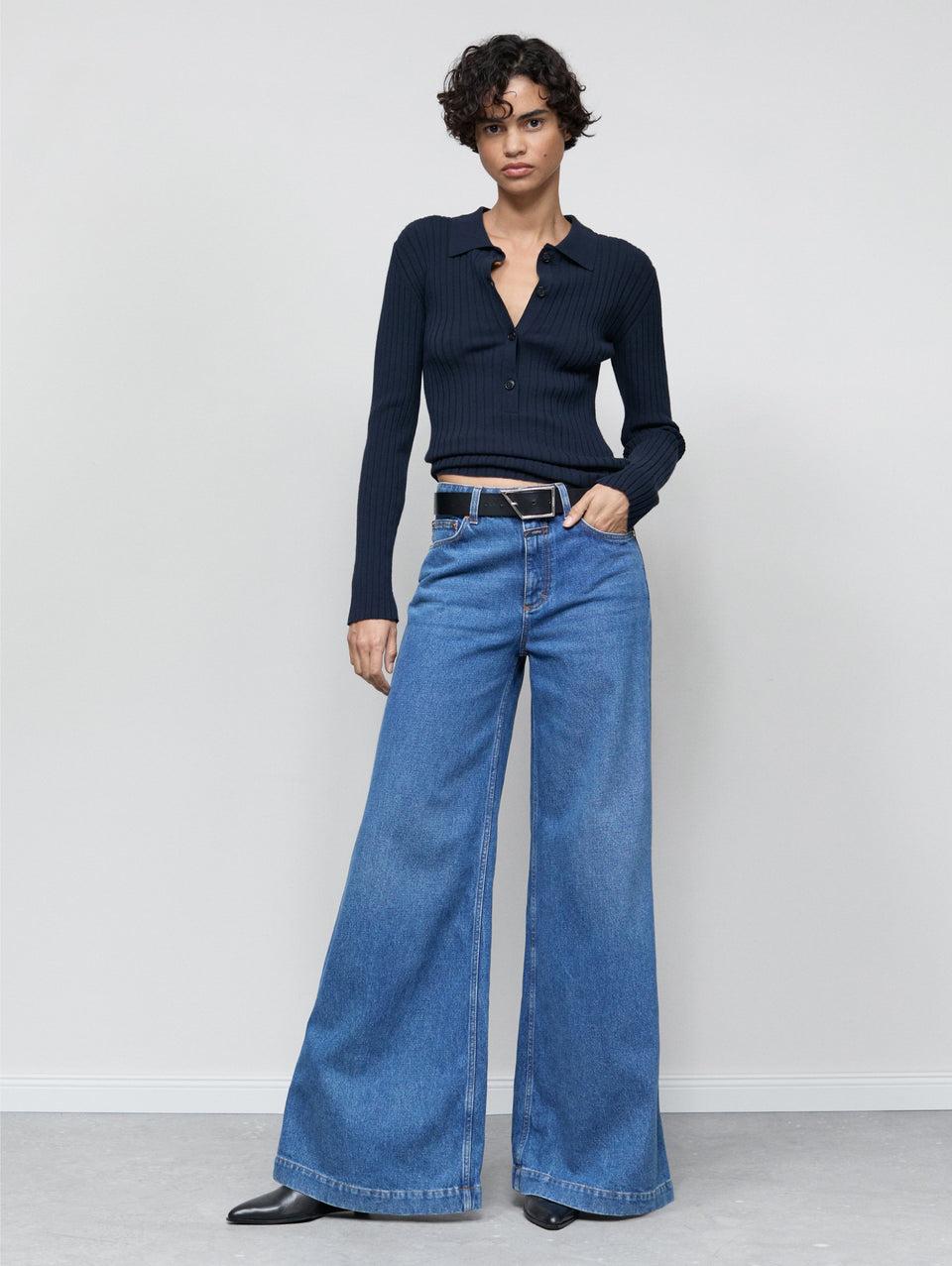 CLOSED Jeans Gamba Ampia Con Vita Alta Blu