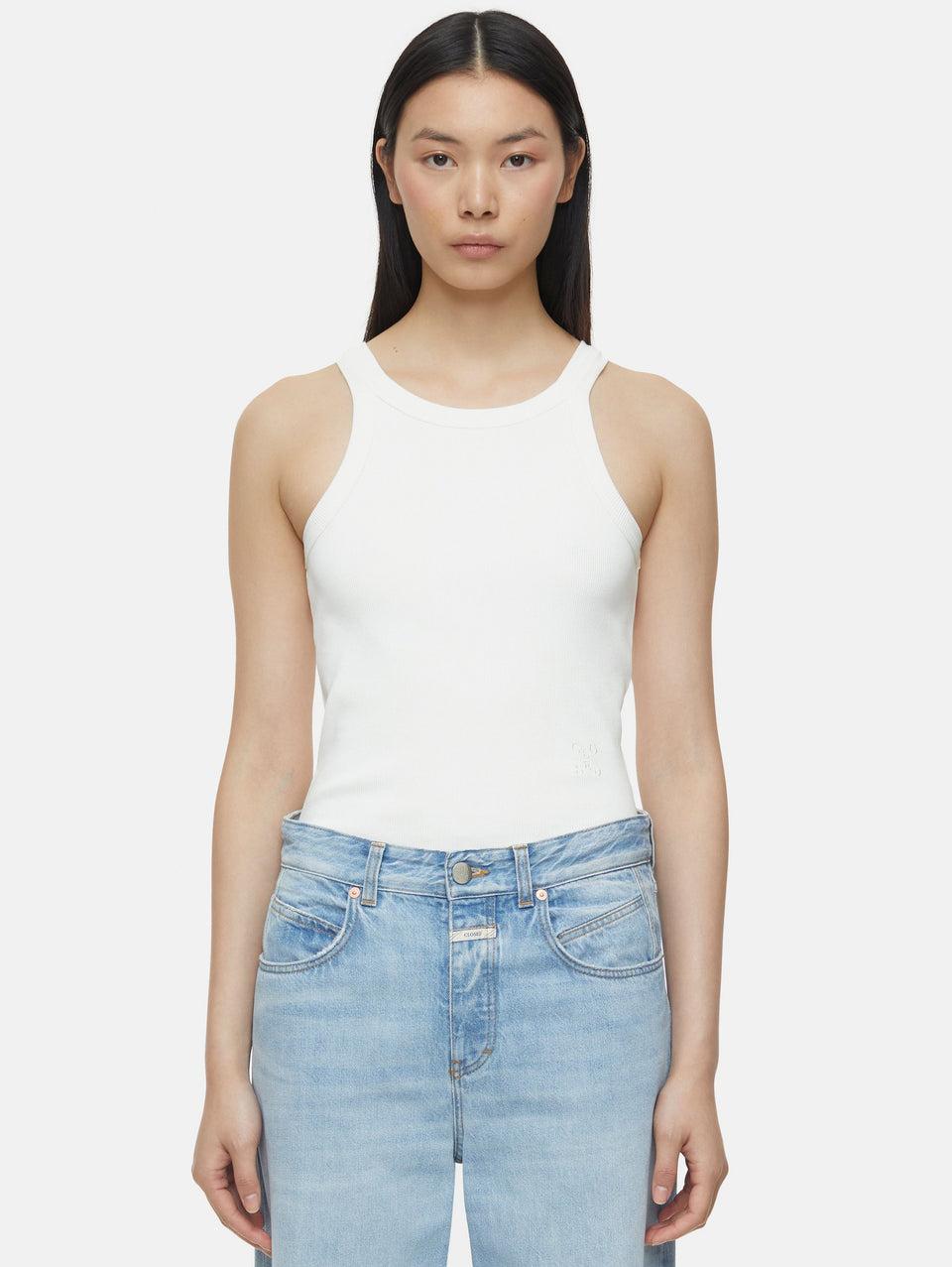 CLOSED Top in Cotone Stretch a Coste Avorio