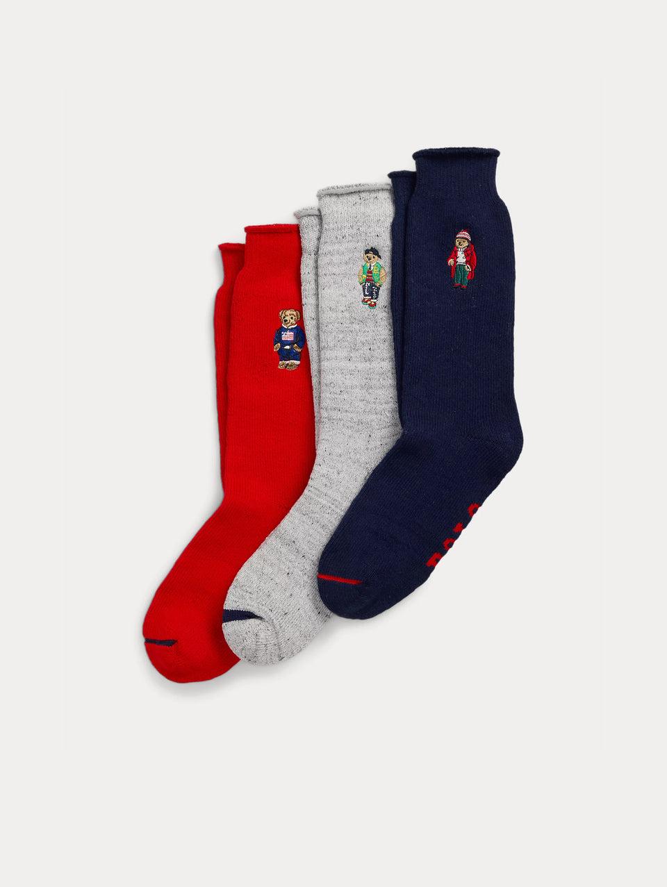 RALPH LAUREN Cofanetto Calze Con Ricamo Polo Bear Grigio/Blu/Rosso