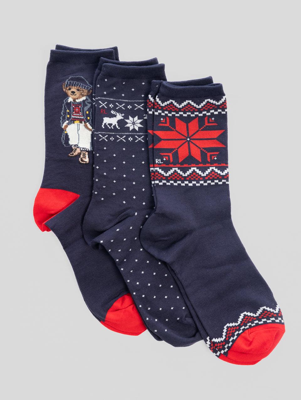 RALPH LAUREN Cofanetto Regalo con Set di Calze Natalizie Blu