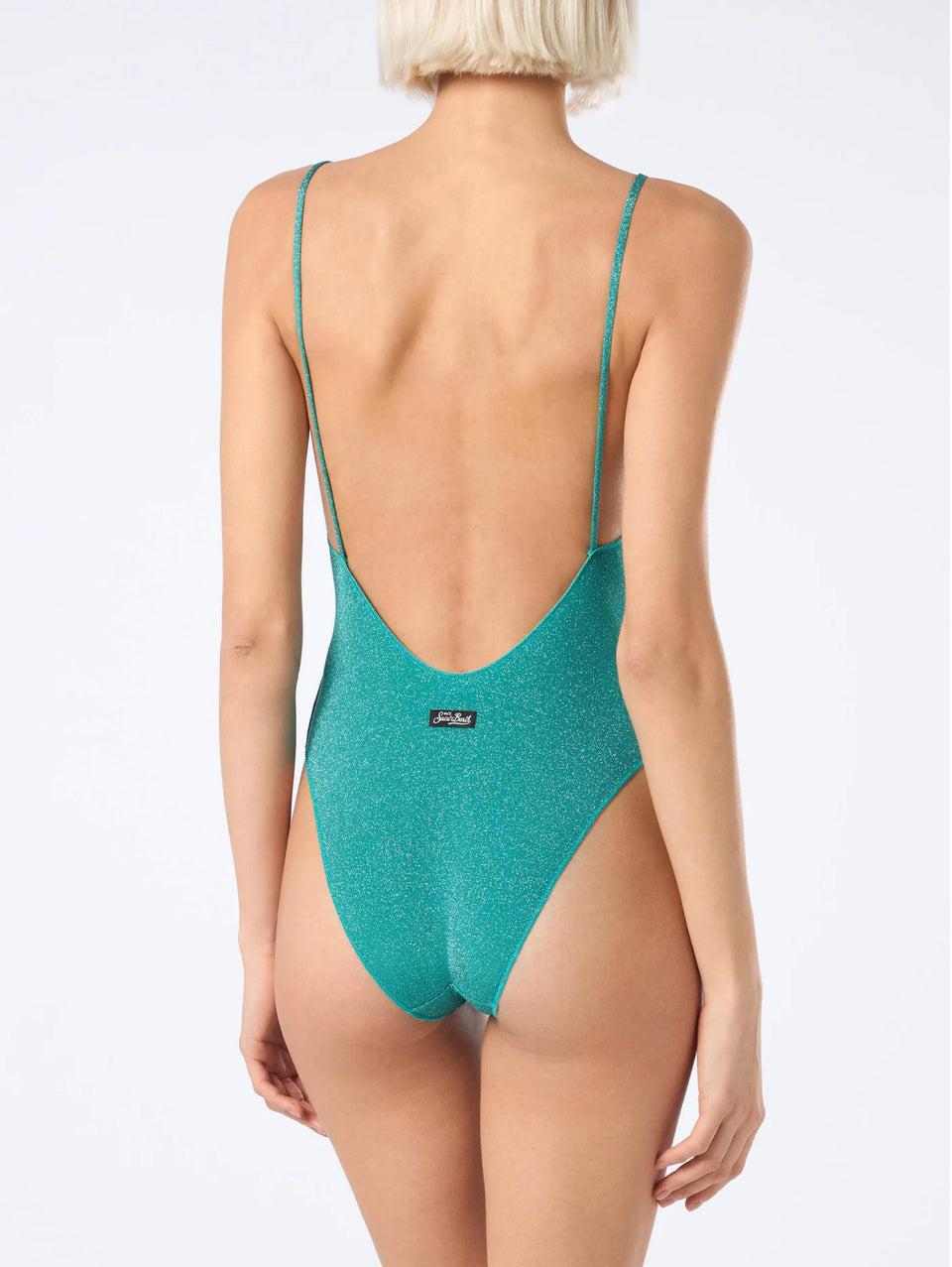 MC2 SAINT BARTH Costume Intero Con Spalline Sottili In Lurex Verde