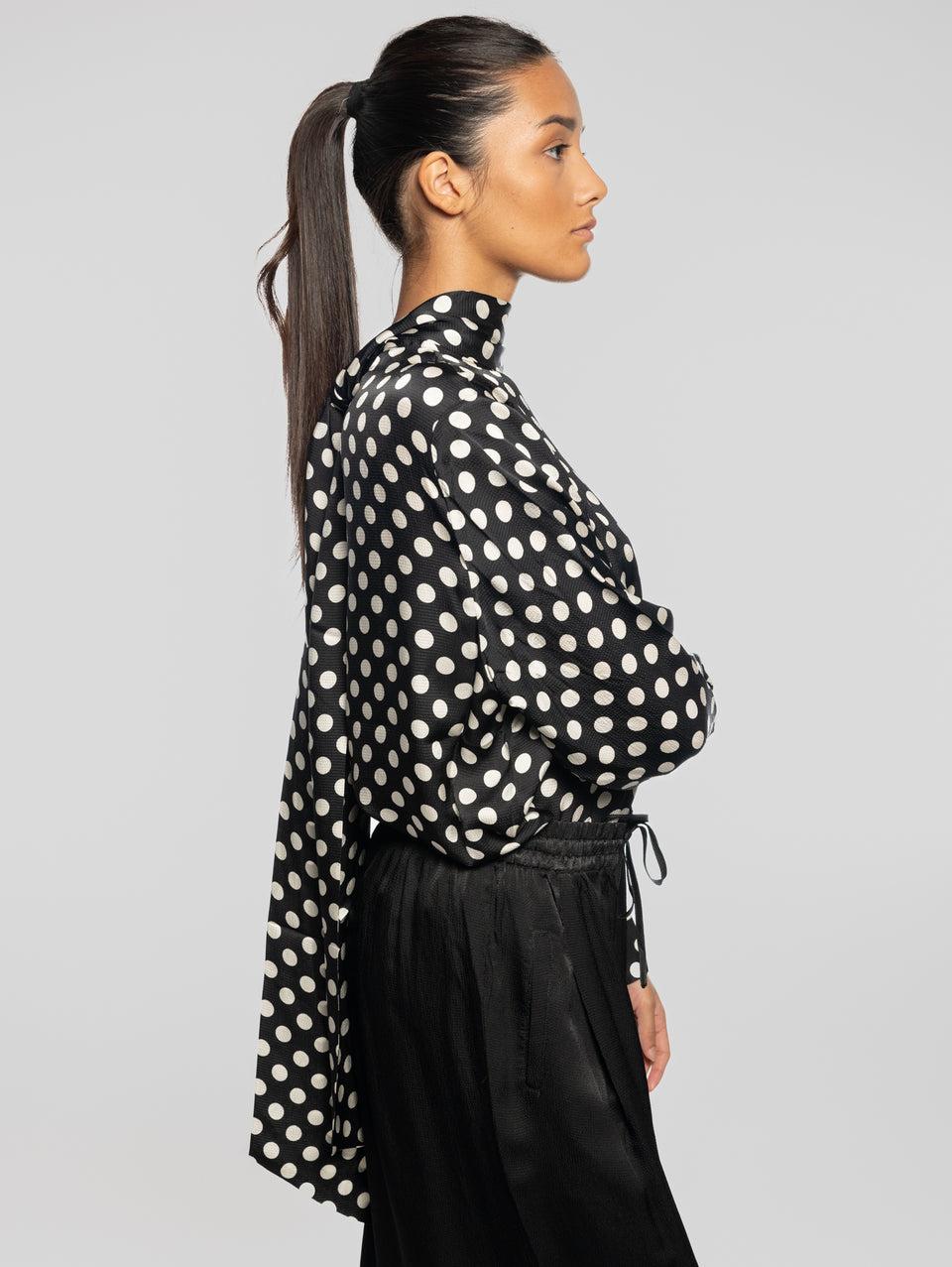 ESSENTIEL ANTWERP Top Maniche Lunghe A Pois Nero