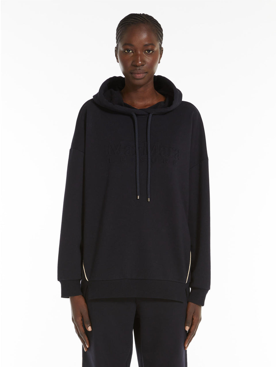 MAX MARA LEISURE Felpa con Cappuccio e Logo in Rilievo Blu