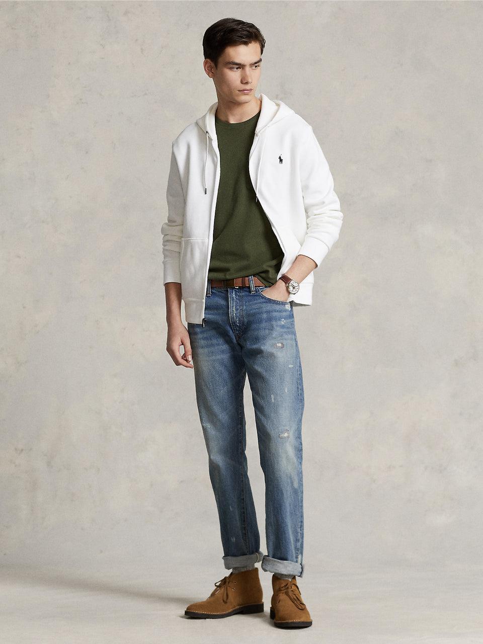 RALPH LAUREN Felpa Con Cappuccio E Zip In Maglia Doppia Bianco