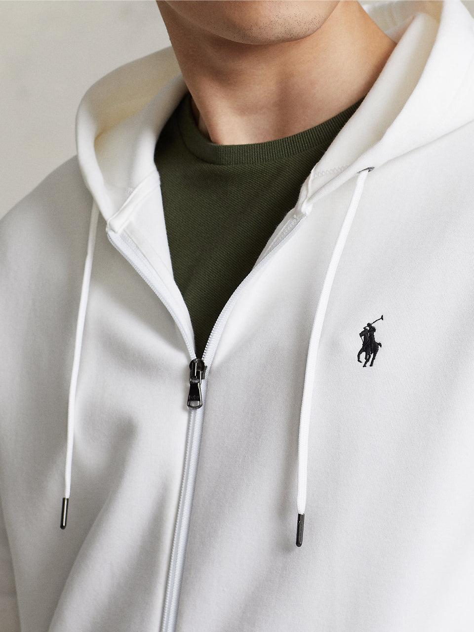 RALPH LAUREN Felpa Con Cappuccio E Zip In Maglia Doppia Bianco
