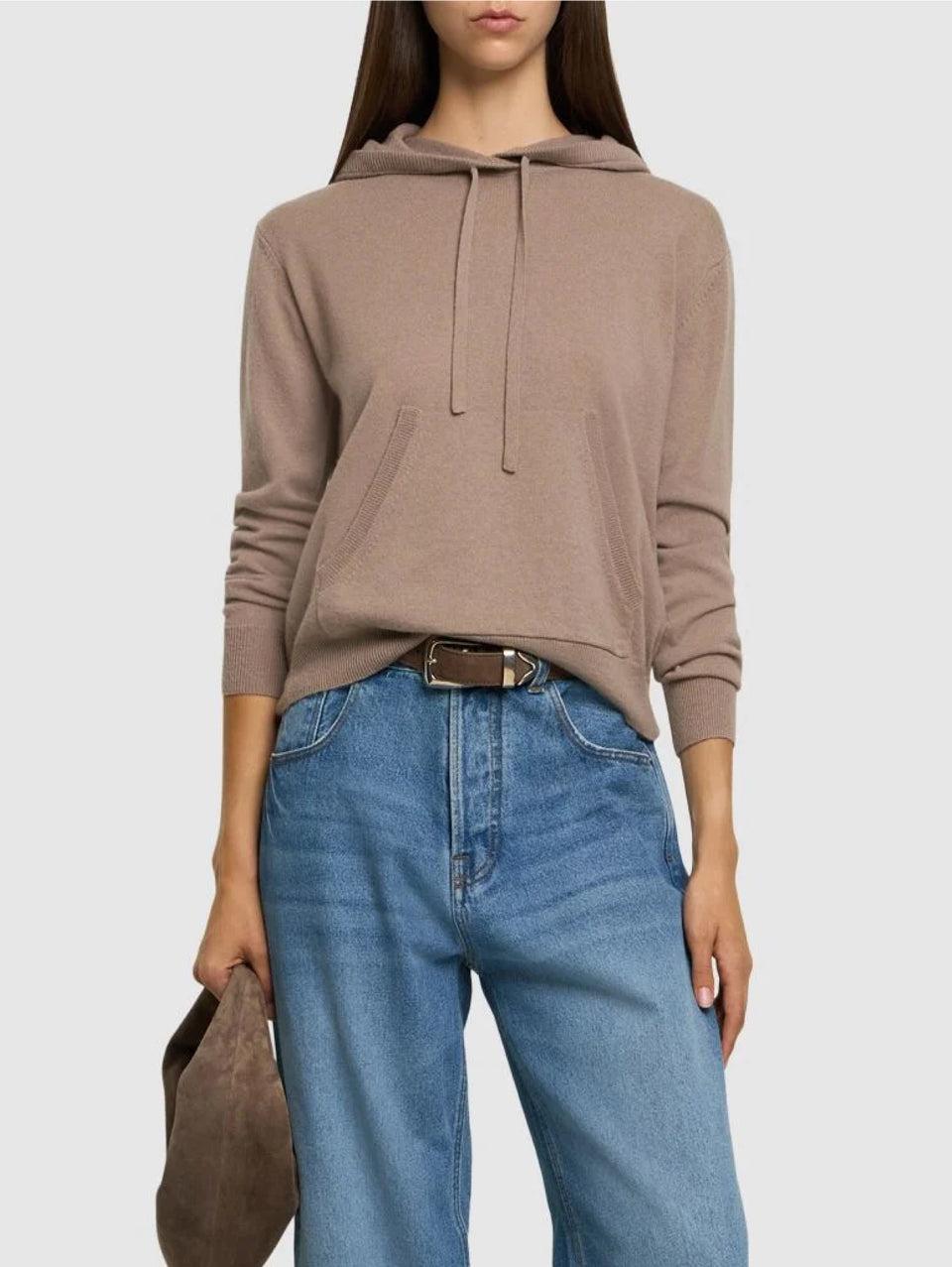 MAX MARA LEISURE Felpa con Cappuccio in Lana e Cachemire Tortora