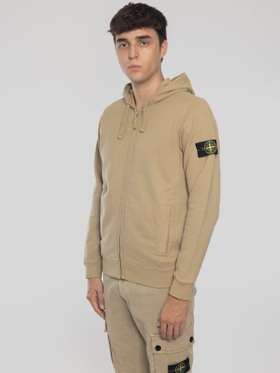 STONE ISLAND Felpa Full Zip In Cotone Organico Biscotto