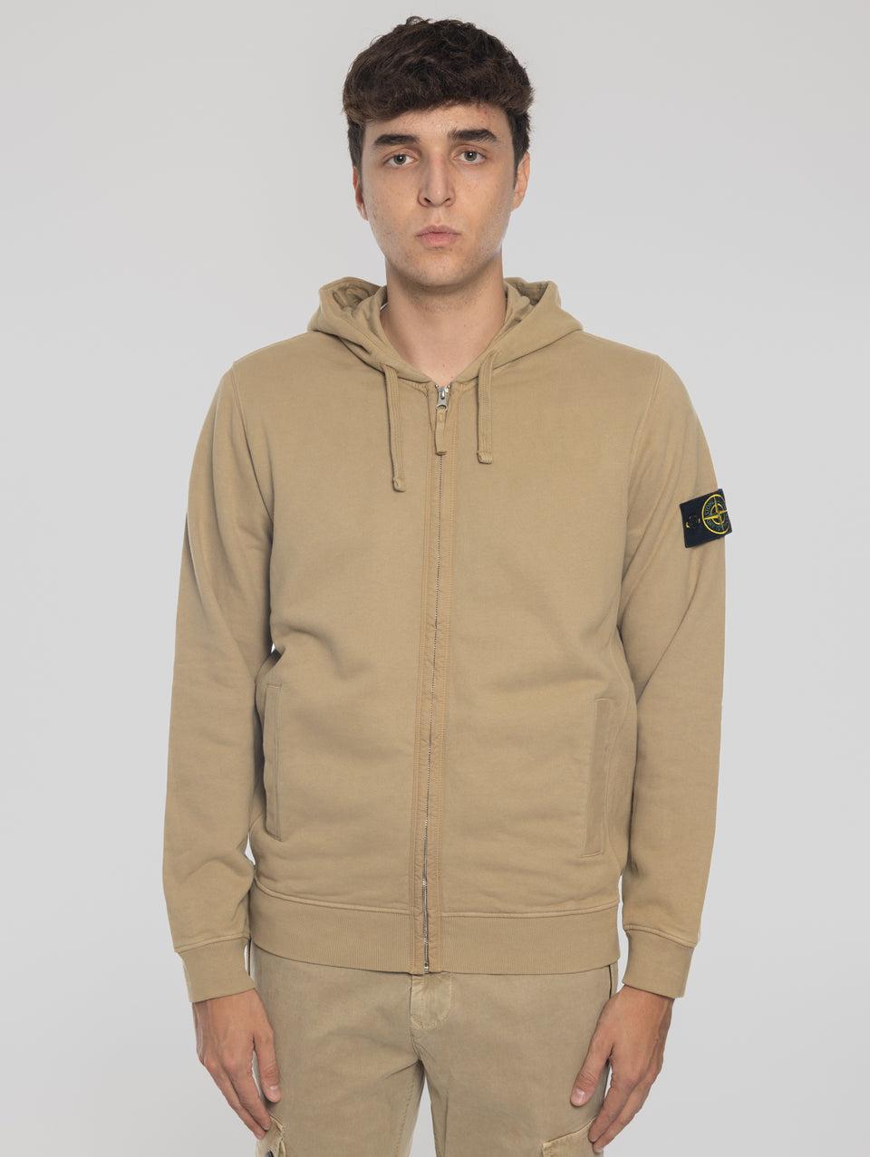STONE ISLAND Felpa Full Zip in Cotone Organico Biscotto