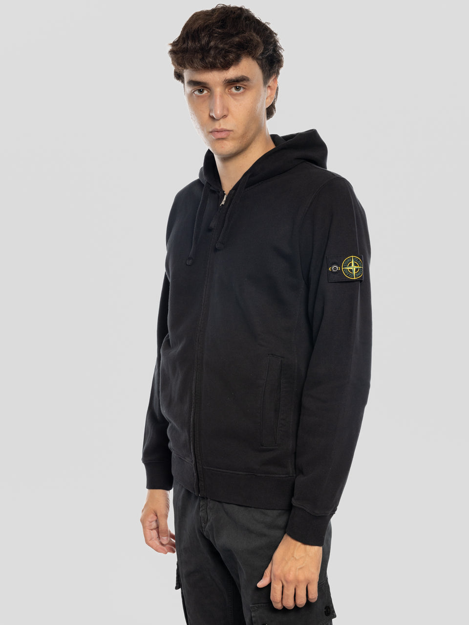 STONE ISLAND Felpa Full Zip In Cotone Organico Nero