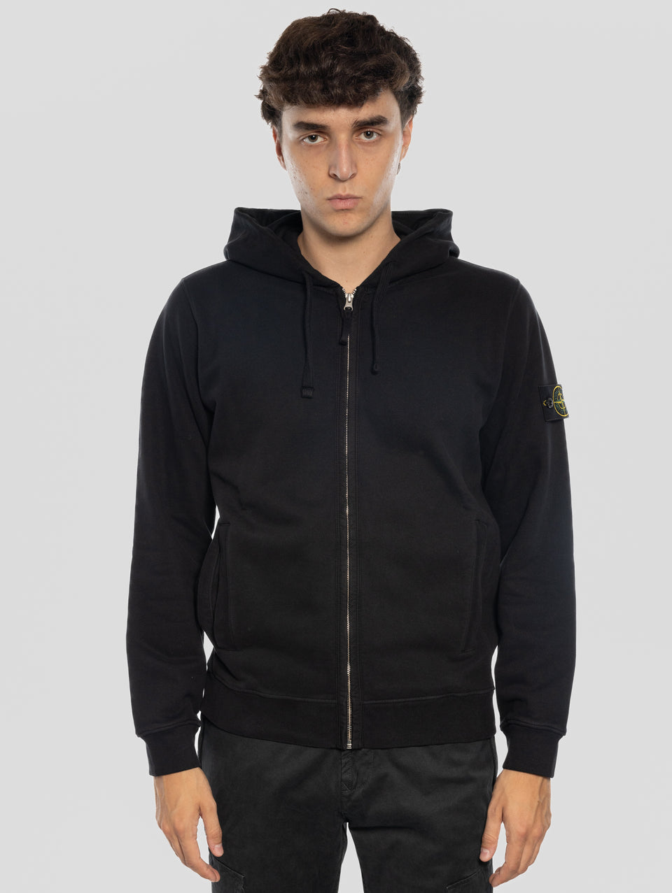 STONE ISLAND Felpa Full Zip in Cotone Organico Nero