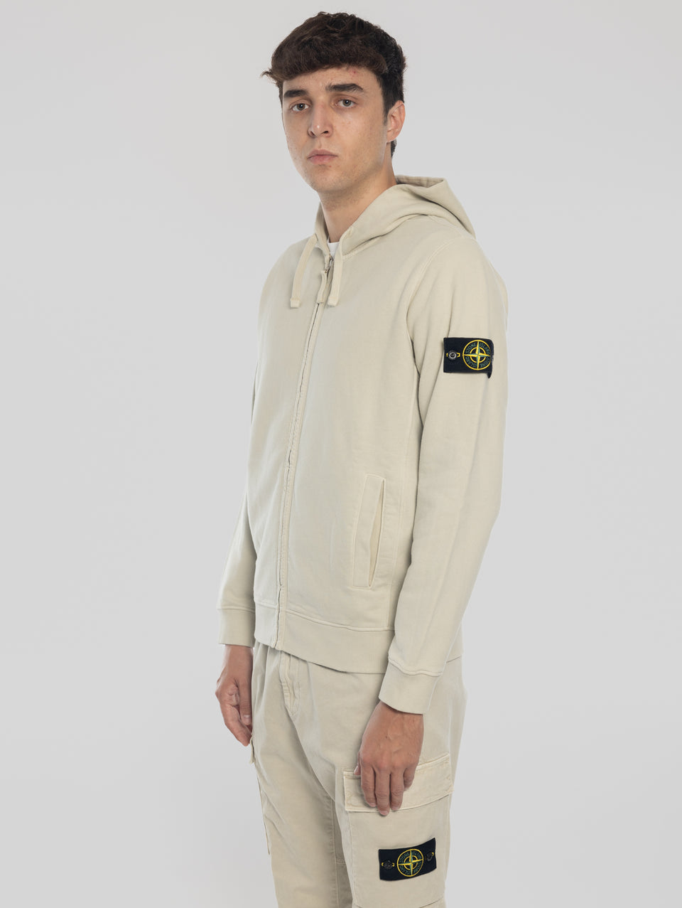 STONE ISLAND Felpa Full Zip In Cotone Organico Stucco